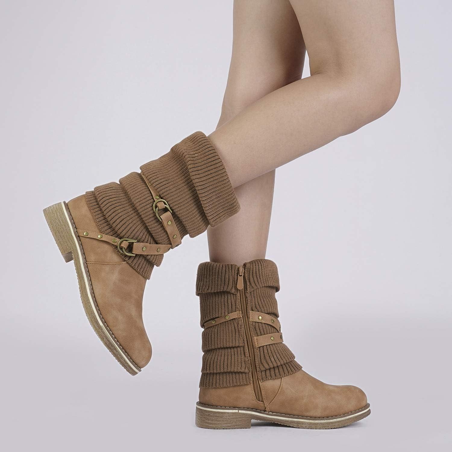 imageDREAM PAIRS Womens Mid Calf Fashion Winter Snow BootsCamel