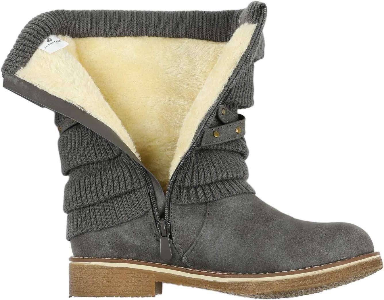 imageDREAM PAIRS Womens Mid Calf Fashion Winter Snow BootsGrey