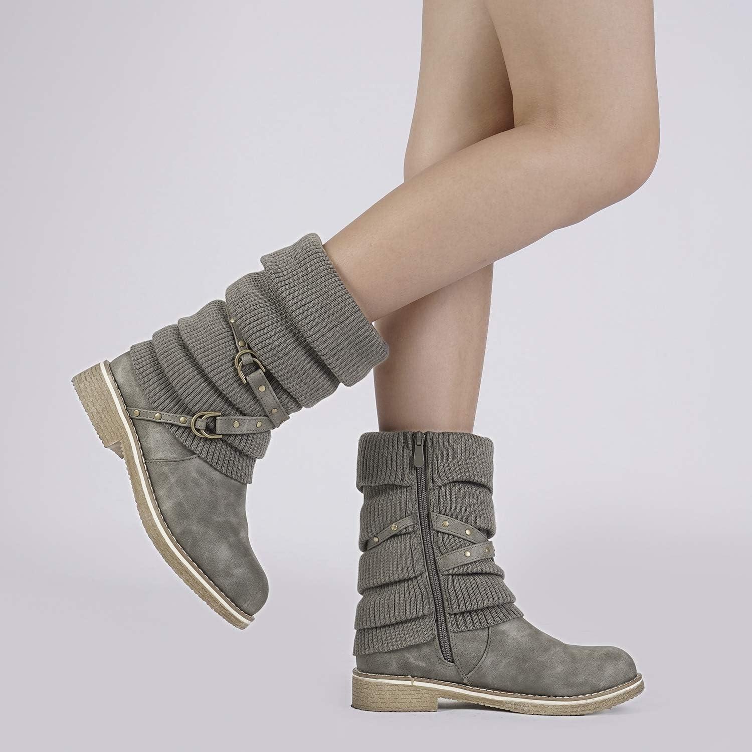 imageDREAM PAIRS Womens Mid Calf Fashion Winter Snow BootsGrey