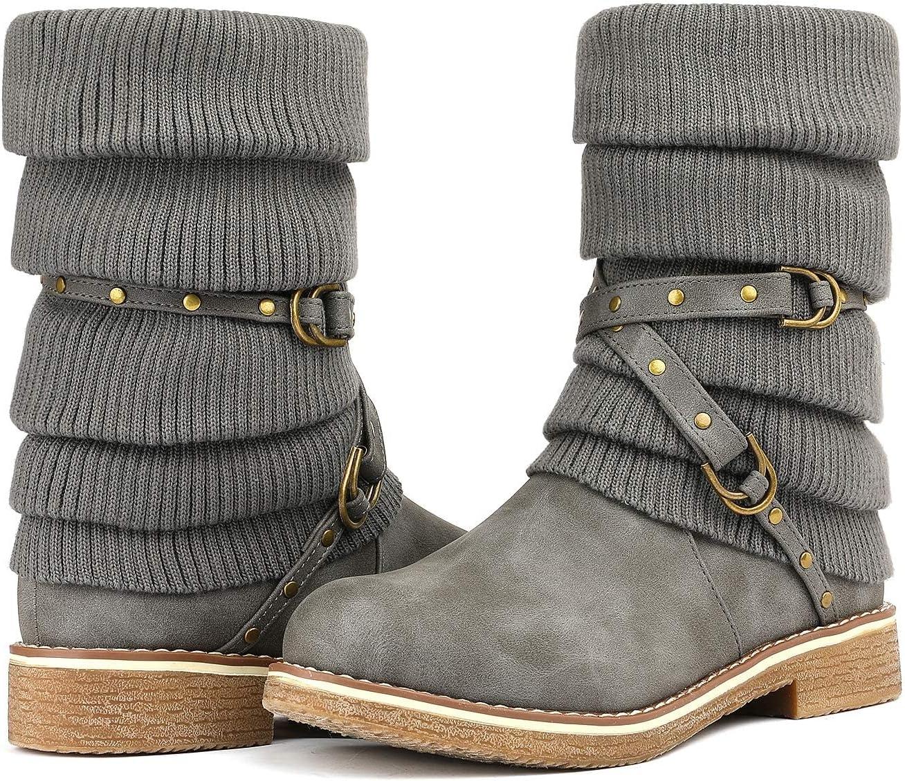 imageDREAM PAIRS Womens Mid Calf Fashion Winter Snow BootsGrey