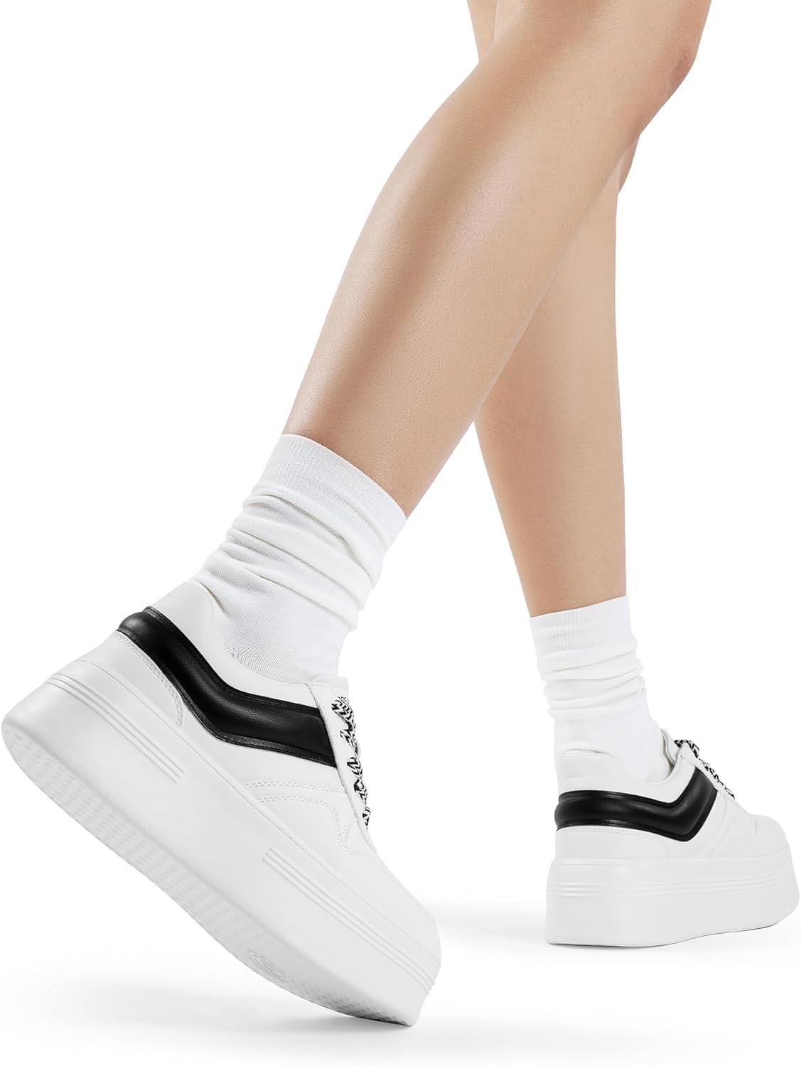 imageDREAM PAIRS Womens Platform Casual SneakersWhiteBlack