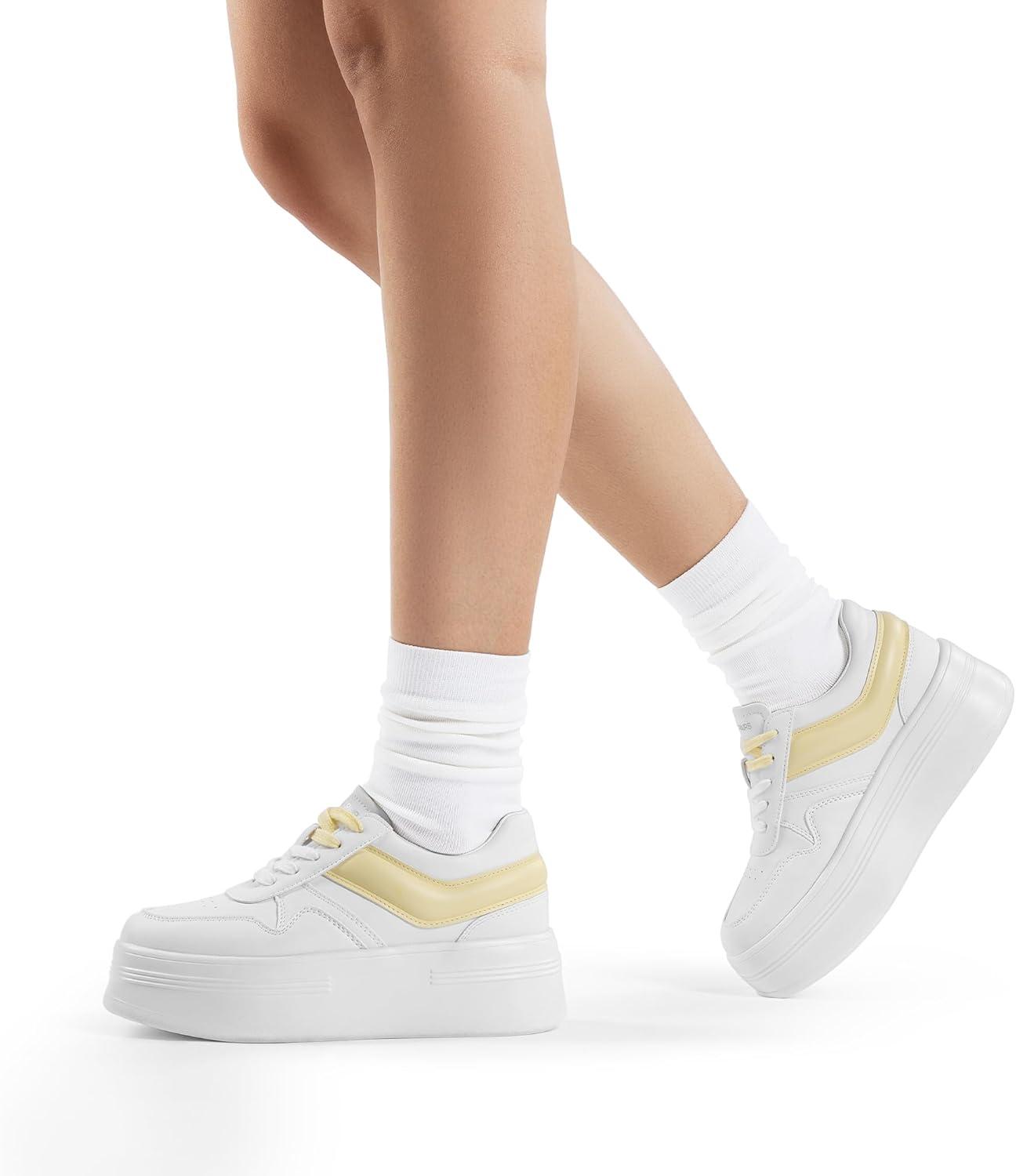 imageDREAM PAIRS Womens Platform Casual SneakersWhiteYellow