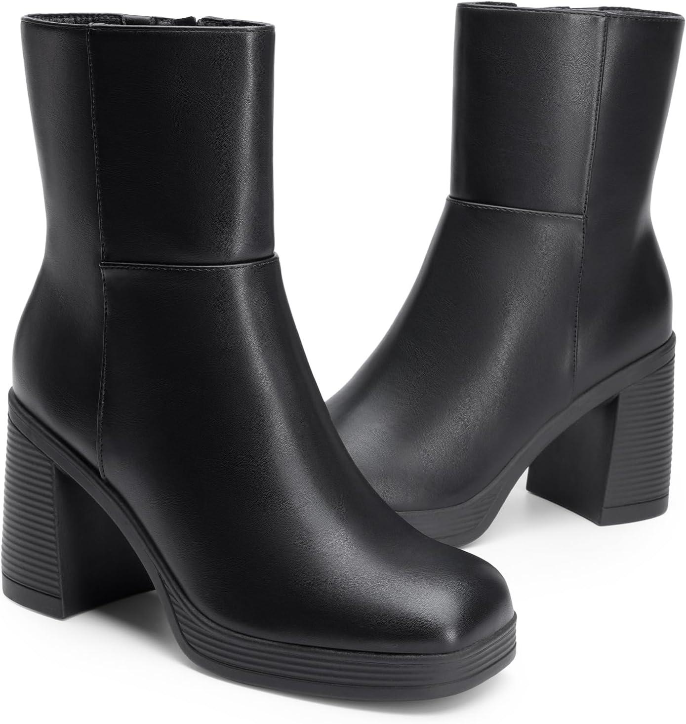 imageDREAM PAIRS Womens Platform Gogo Ankle Boots Chunky High Heels Square Toe Comfort Party Dress Side Zipper Booties Shoes for WomenBlack