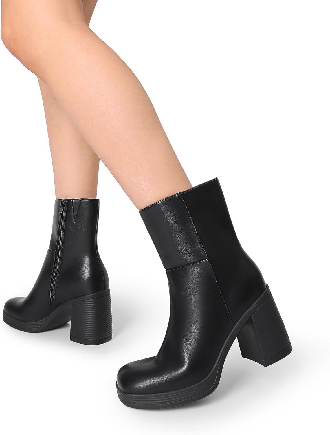imageDREAM PAIRS Womens Platform Gogo Ankle Boots Chunky High Heels Square Toe Comfort Party Dress Side Zipper Booties Shoes for WomenBlack