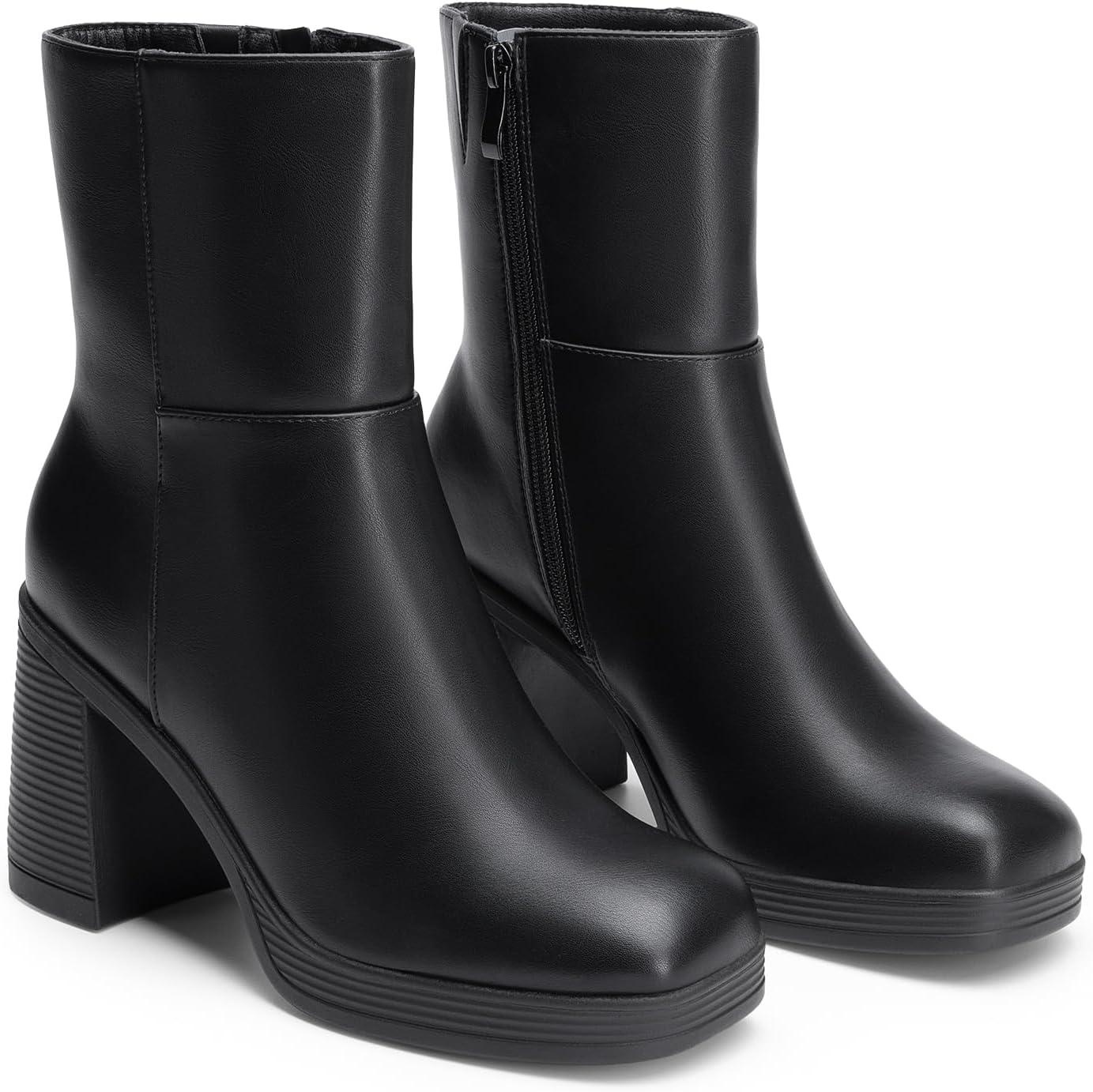 imageDREAM PAIRS Womens Platform Gogo Ankle Boots Chunky High Heels Square Toe Comfort Party Dress Side Zipper Booties Shoes for WomenBlack