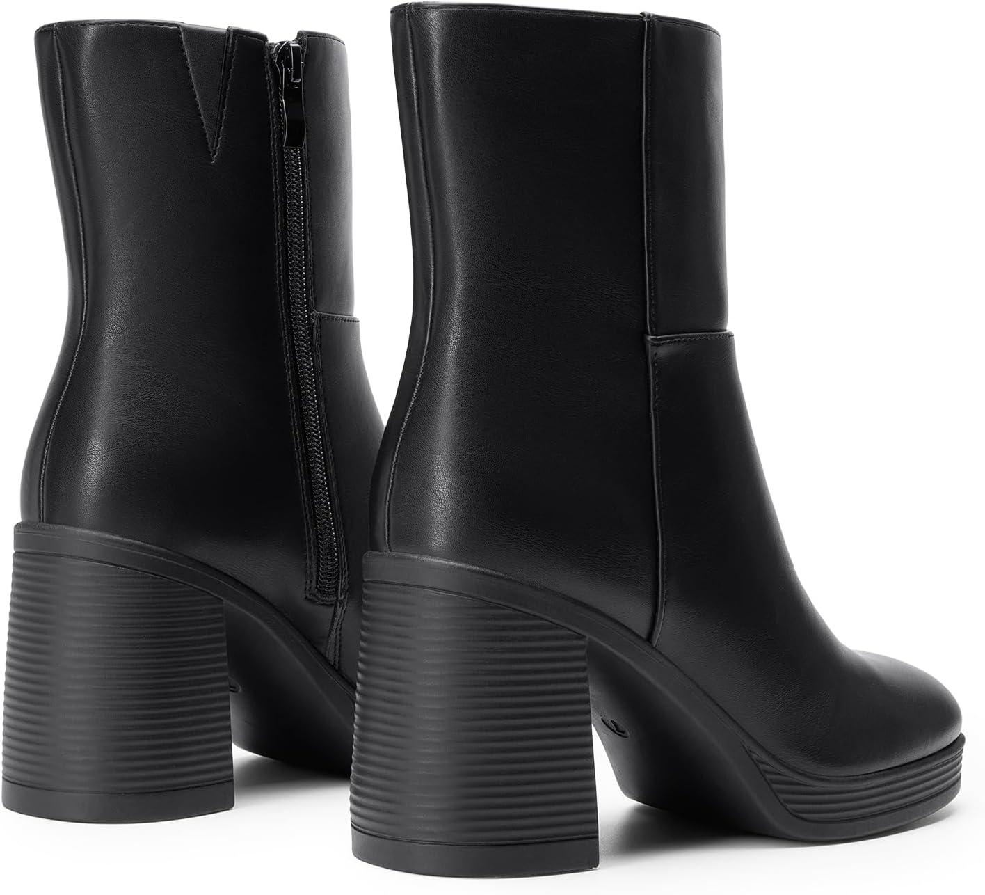 imageDREAM PAIRS Womens Platform Gogo Ankle Boots Chunky High Heels Square Toe Comfort Party Dress Side Zipper Booties Shoes for WomenBlack