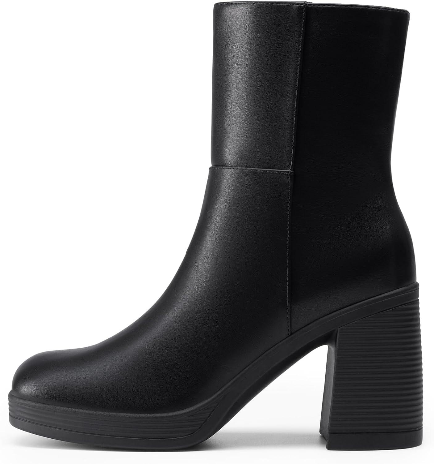 imageDREAM PAIRS Womens Platform Gogo Ankle Boots Chunky High Heels Square Toe Comfort Party Dress Side Zipper Booties Shoes for WomenBlack