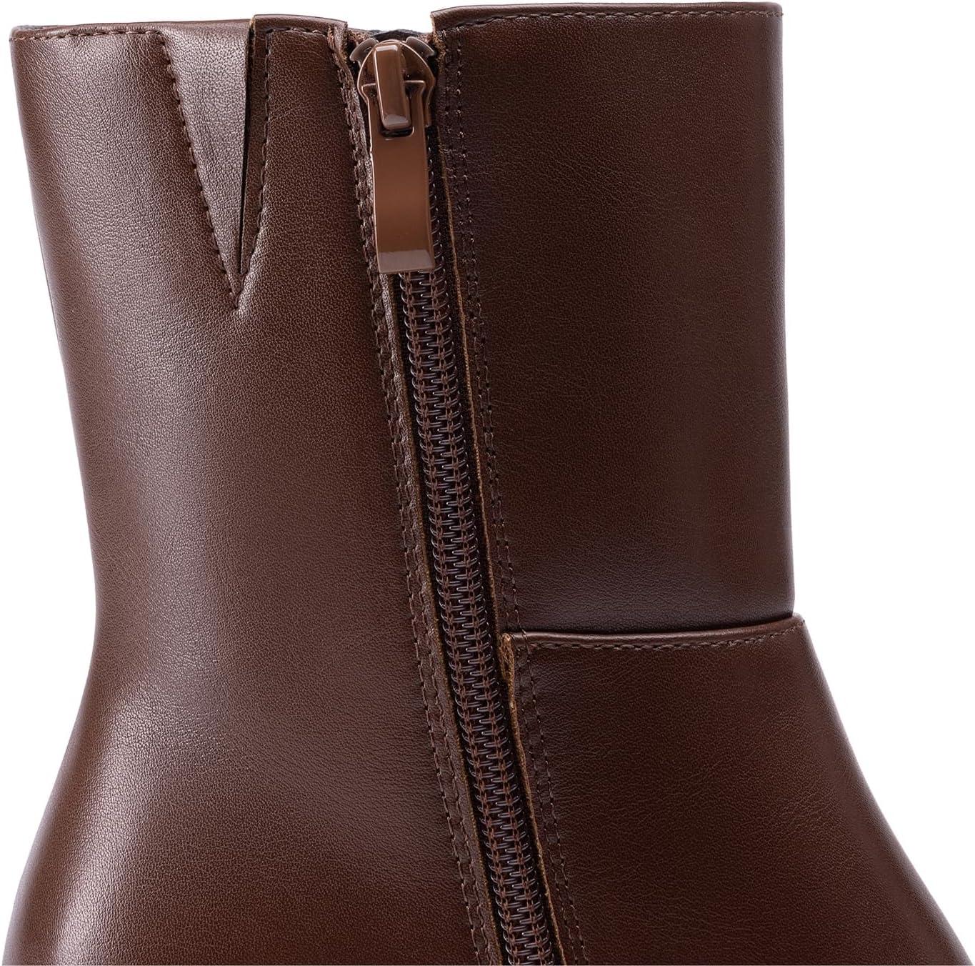 imageDREAM PAIRS Womens Platform Gogo Ankle Boots Chunky High Heels Square Toe Comfort Party Dress Side Zipper Booties Shoes for WomenBrown