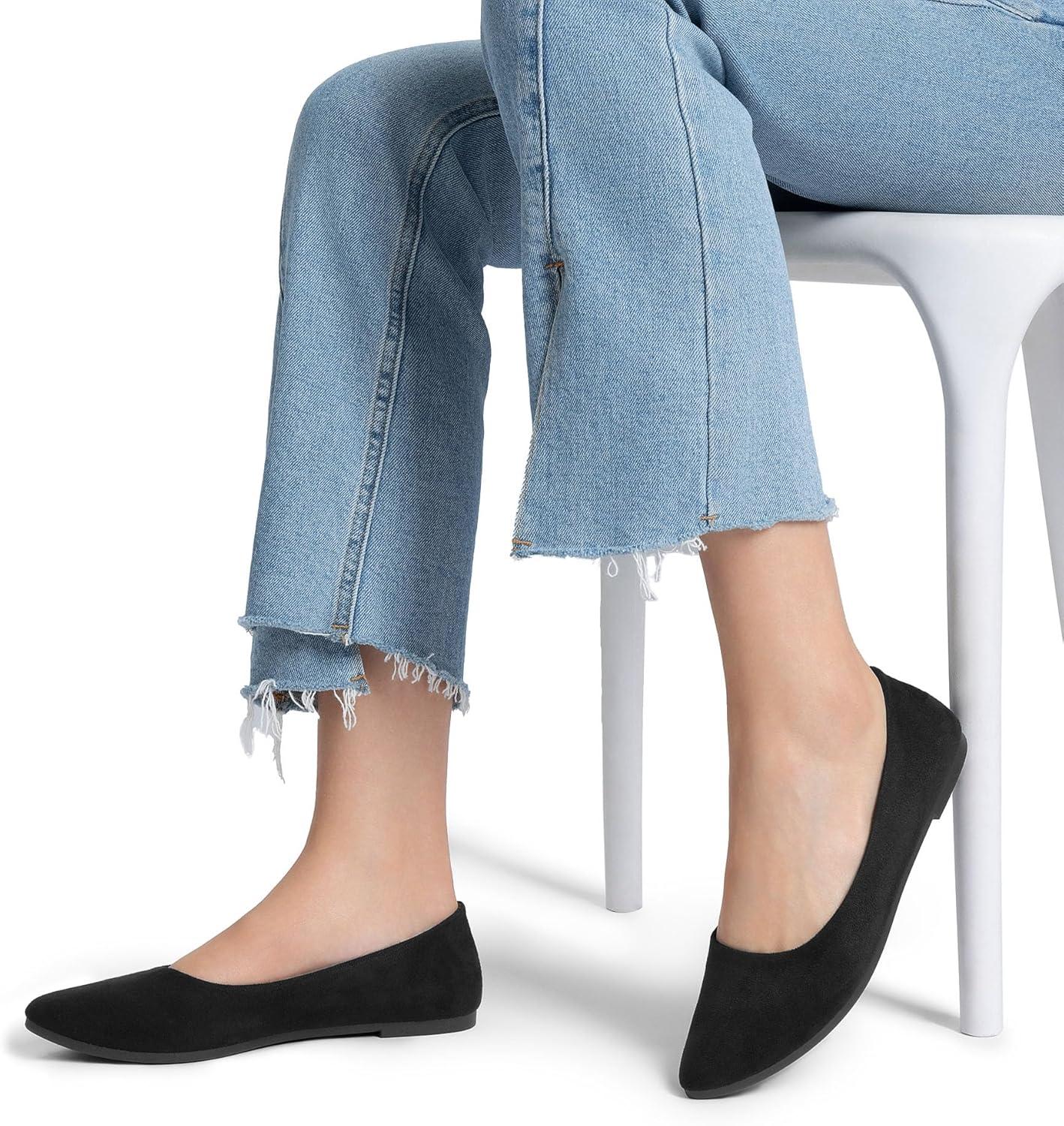 imageDREAM PAIRS Womens Pointed Toe Flats Comfortable Flexible Cushioned Slip On Business Work Office Casual Suede Ballet Flats Dress ShoesBlack