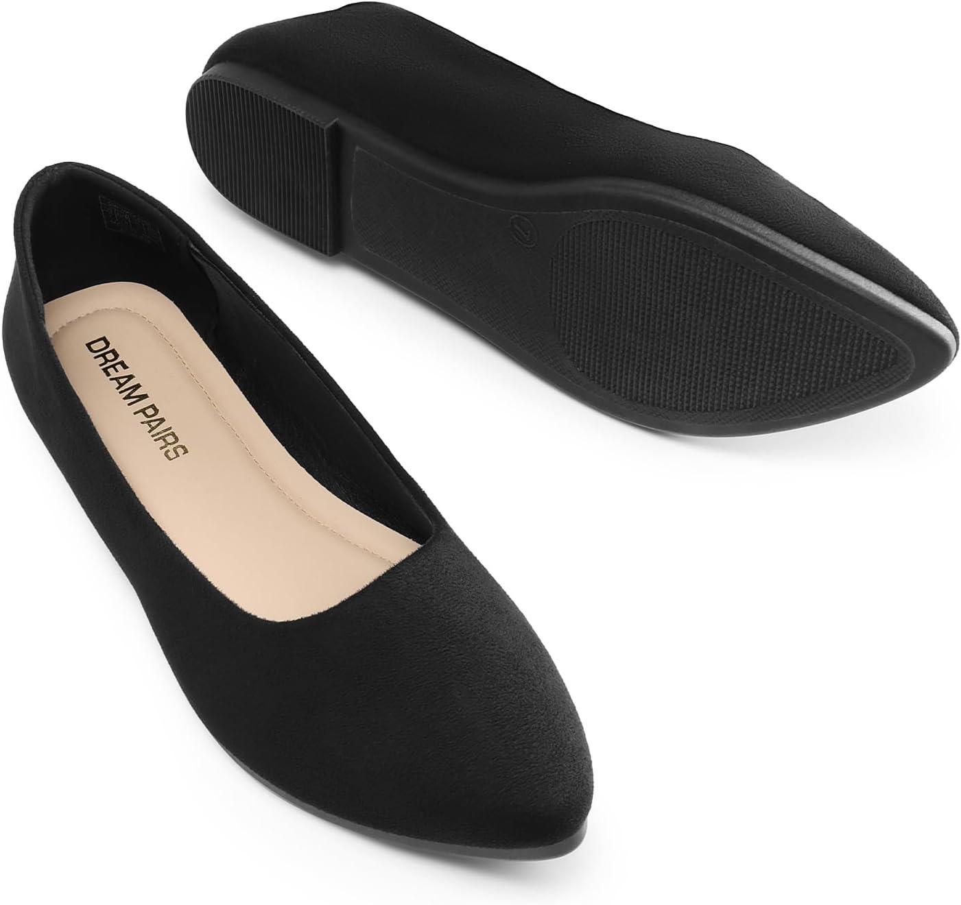 imageDREAM PAIRS Womens Pointed Toe Flats Comfortable Flexible Cushioned Slip On Business Work Office Casual Suede Ballet Flats Dress ShoesBlack