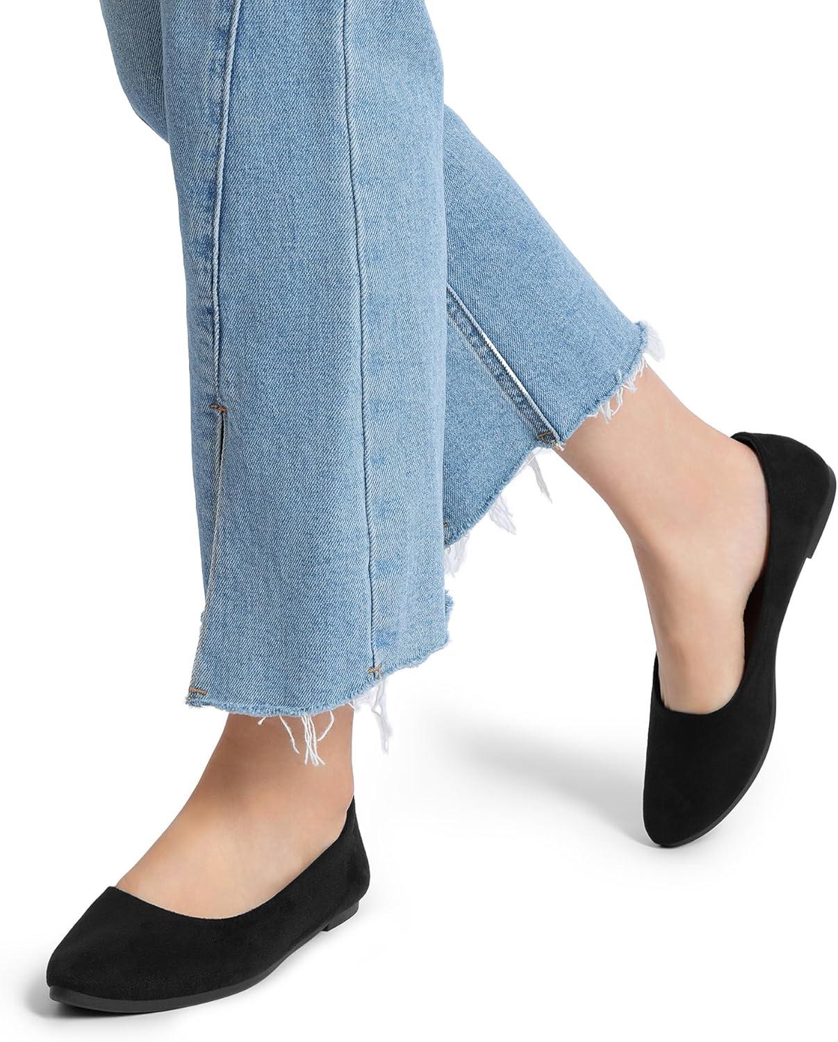imageDREAM PAIRS Womens Pointed Toe Flats Comfortable Flexible Cushioned Slip On Business Work Office Casual Suede Ballet Flats Dress ShoesBlack