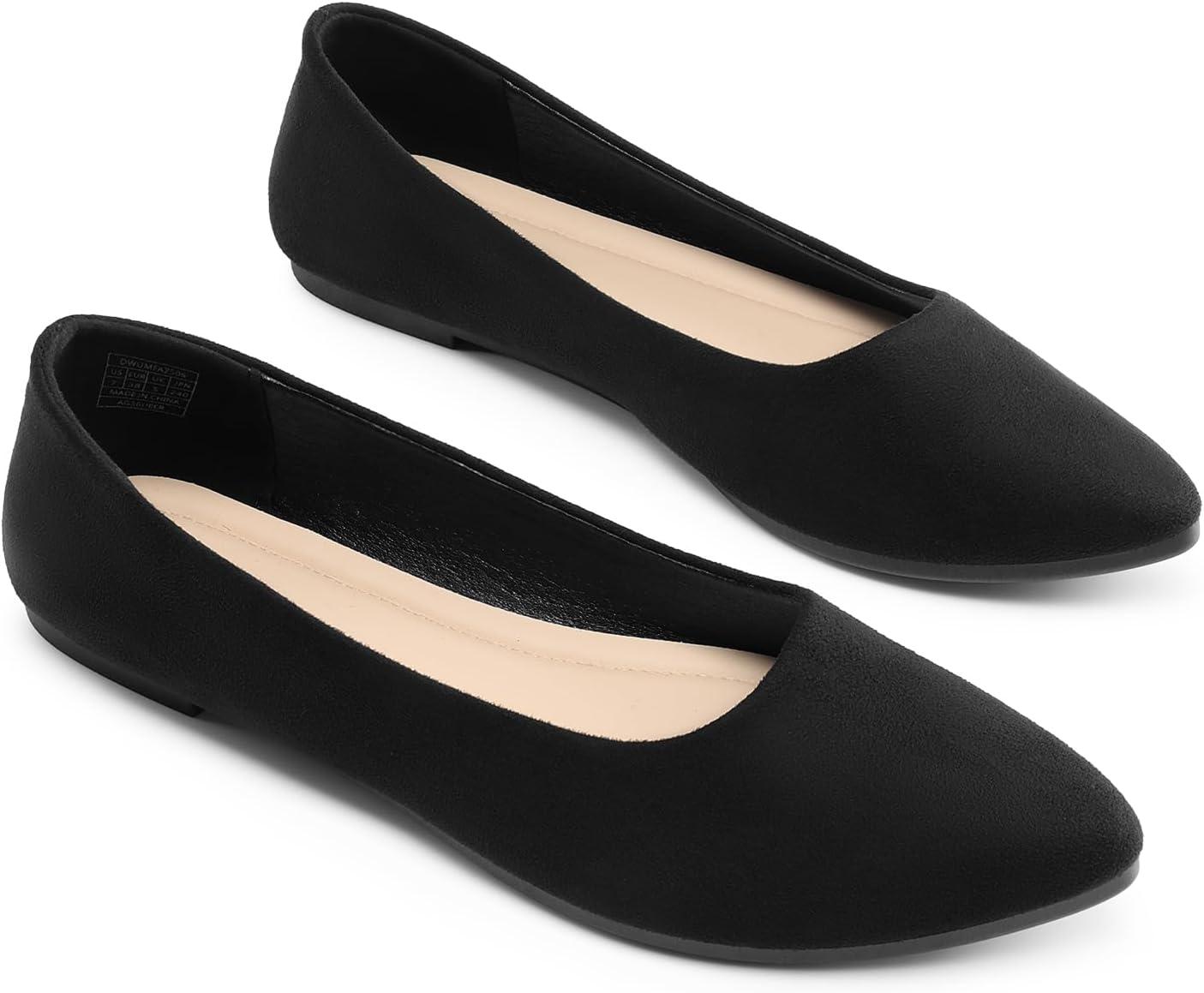 imageDREAM PAIRS Womens Pointed Toe Flats Comfortable Flexible Cushioned Slip On Business Work Office Casual Suede Ballet Flats Dress ShoesBlack