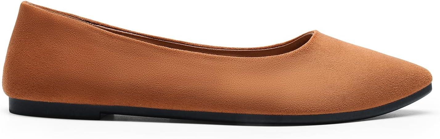 imageDREAM PAIRS Womens Pointed Toe Flats Comfortable Flexible Cushioned Slip On Business Work Office Casual Suede Ballet Flats Dress ShoesBrown