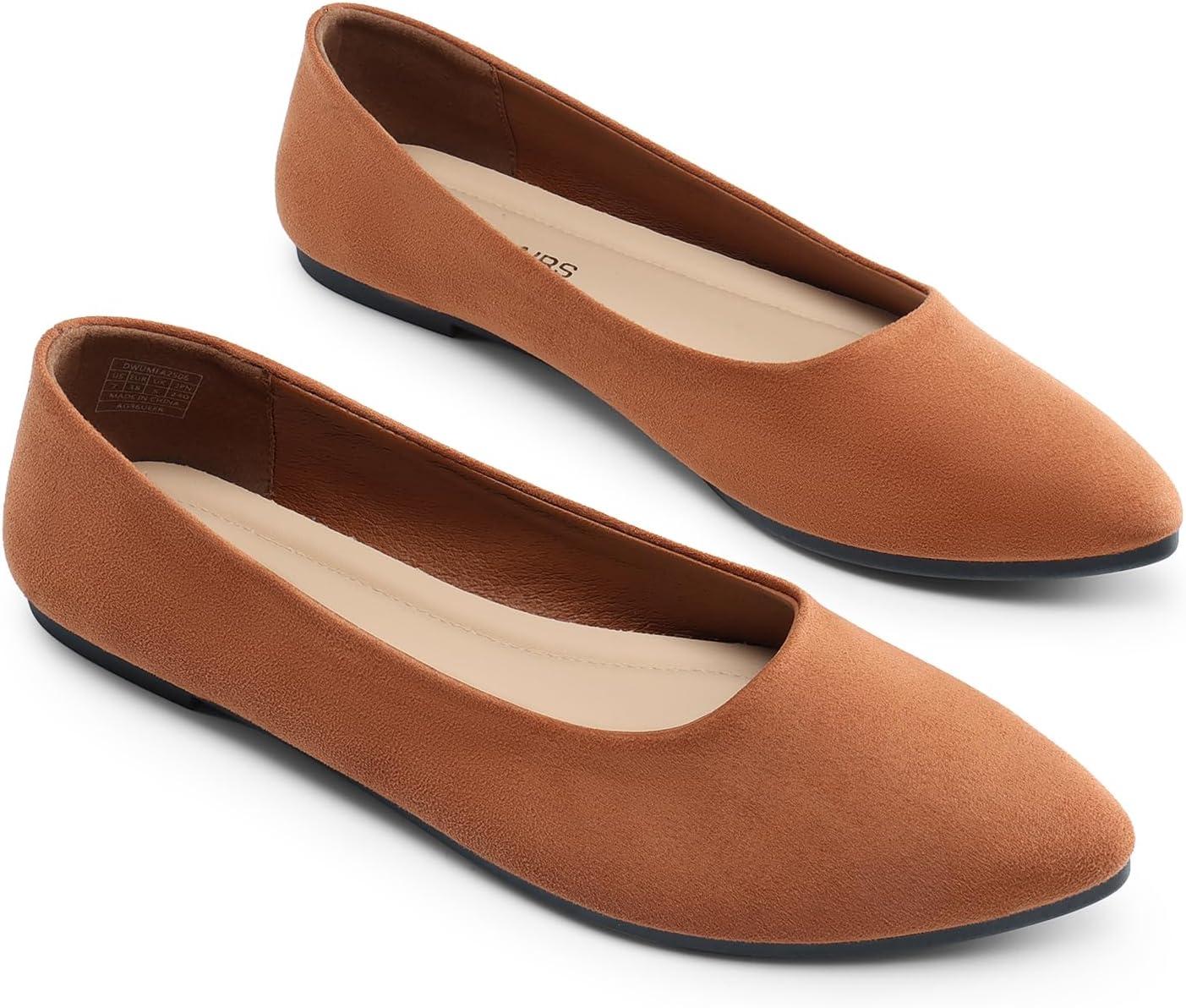 imageDREAM PAIRS Womens Pointed Toe Flats Comfortable Flexible Cushioned Slip On Business Work Office Casual Suede Ballet Flats Dress ShoesBrown