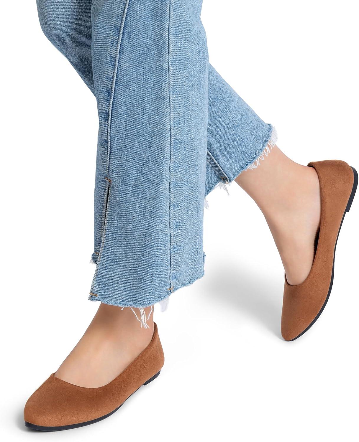 imageDREAM PAIRS Womens Pointed Toe Flats Comfortable Flexible Cushioned Slip On Business Work Office Casual Suede Ballet Flats Dress ShoesBrown