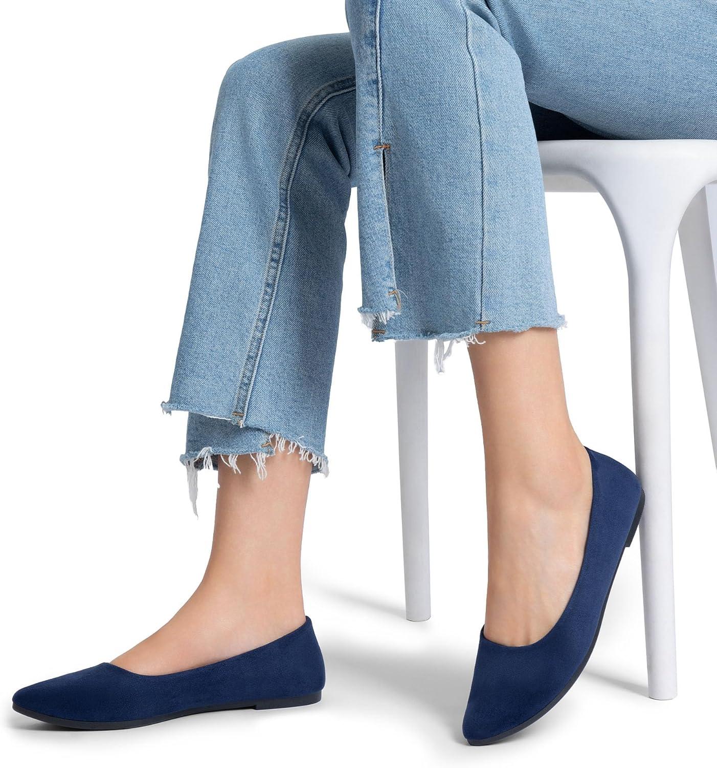 imageDREAM PAIRS Womens Pointed Toe Flats Comfortable Flexible Cushioned Slip On Business Work Office Casual Suede Ballet Flats Dress ShoesNavy