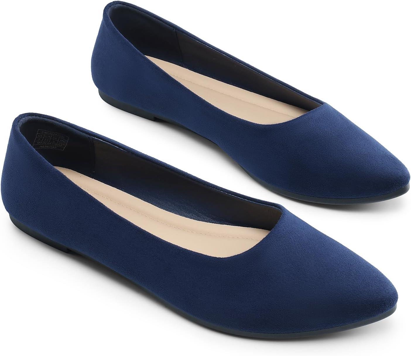 imageDREAM PAIRS Womens Pointed Toe Flats Comfortable Flexible Cushioned Slip On Business Work Office Casual Suede Ballet Flats Dress ShoesNavy