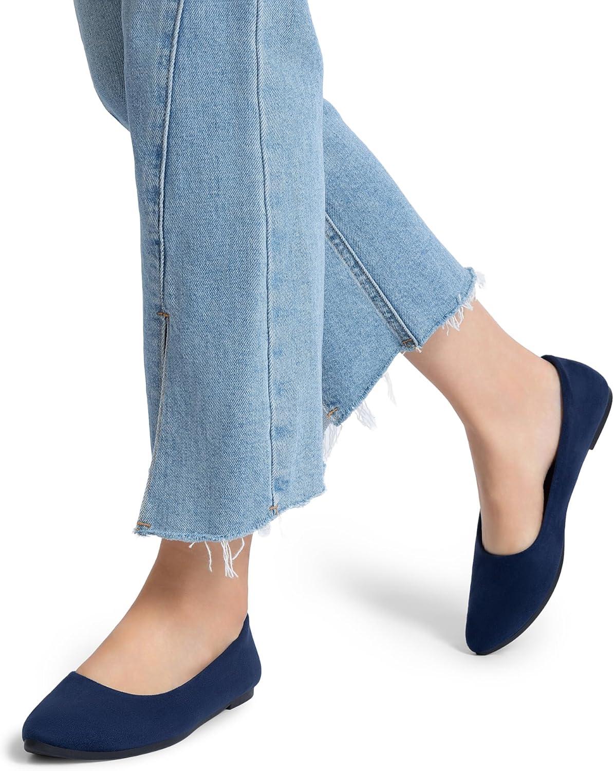 imageDREAM PAIRS Womens Pointed Toe Flats Comfortable Flexible Cushioned Slip On Business Work Office Casual Suede Ballet Flats Dress ShoesNavy
