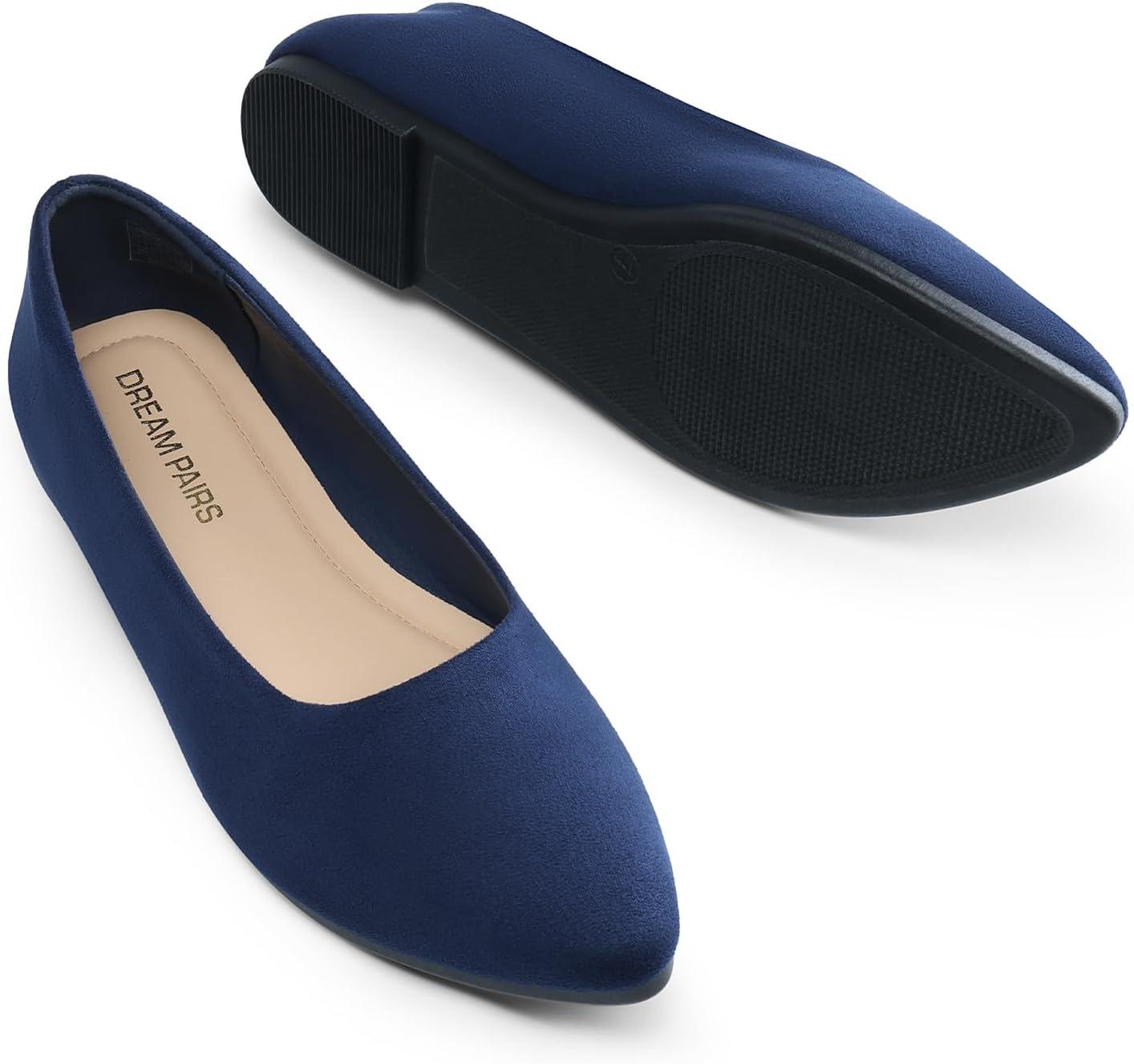 imageDREAM PAIRS Womens Pointed Toe Flats Comfortable Flexible Cushioned Slip On Business Work Office Casual Suede Ballet Flats Dress ShoesNavy