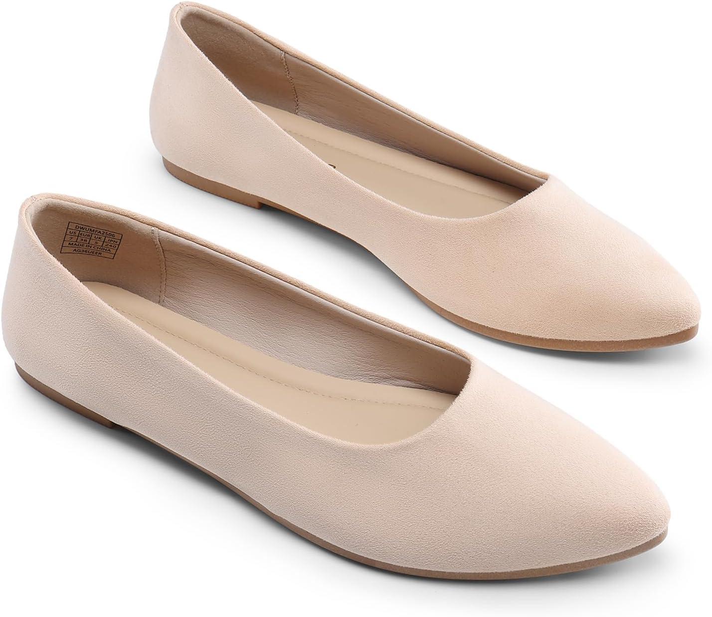 imageDREAM PAIRS Womens Pointed Toe Flats Comfortable Flexible Cushioned Slip On Business Work Office Casual Suede Ballet Flats Dress ShoesNude