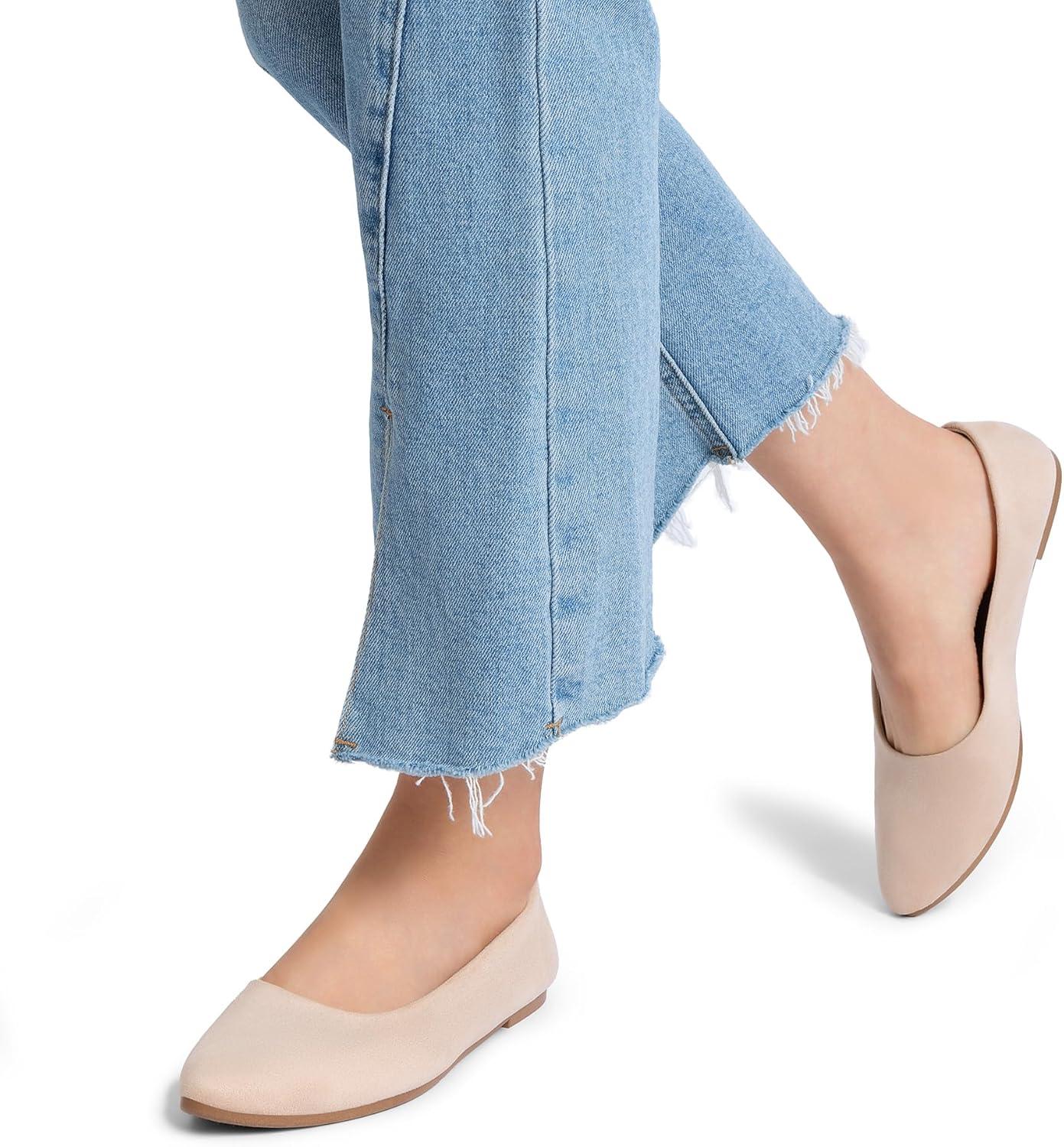 imageDREAM PAIRS Womens Pointed Toe Flats Comfortable Flexible Cushioned Slip On Business Work Office Casual Suede Ballet Flats Dress ShoesNude