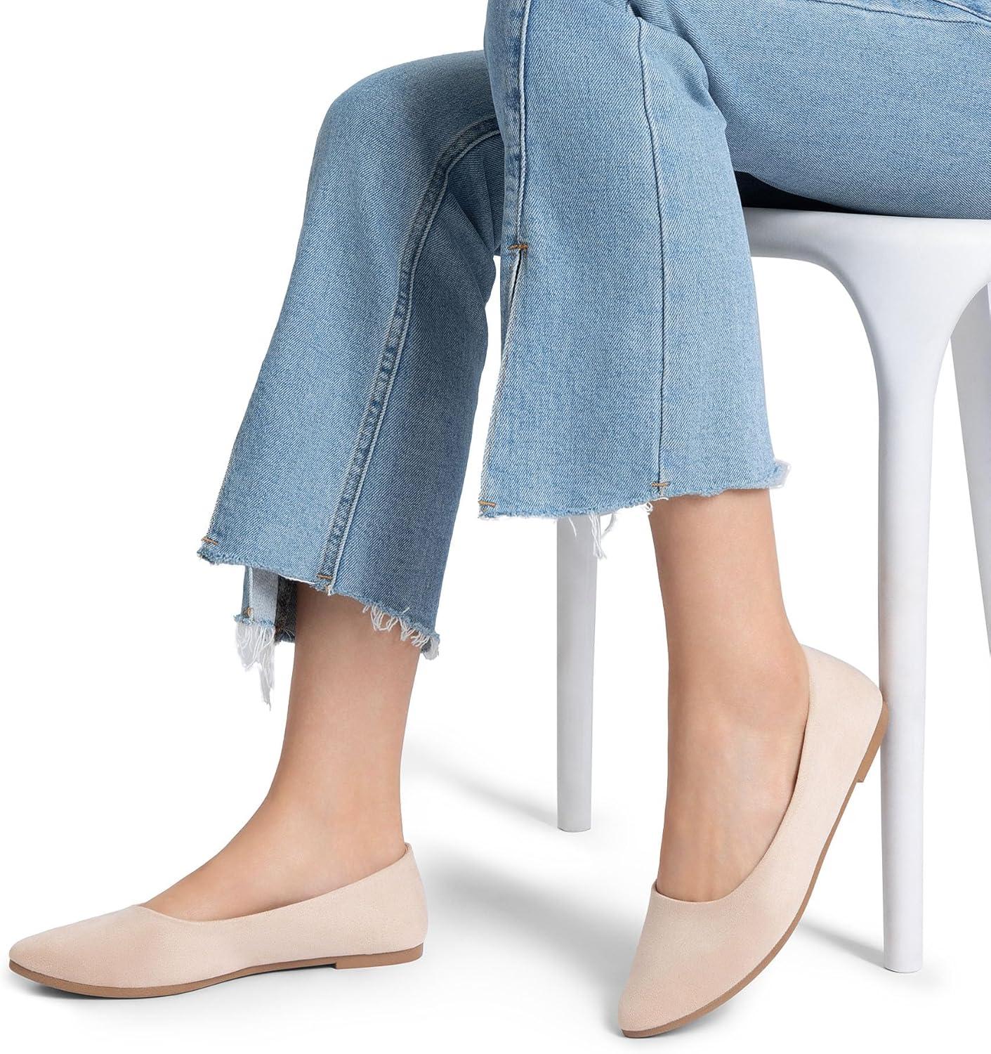 imageDREAM PAIRS Womens Pointed Toe Flats Comfortable Flexible Cushioned Slip On Business Work Office Casual Suede Ballet Flats Dress ShoesNude