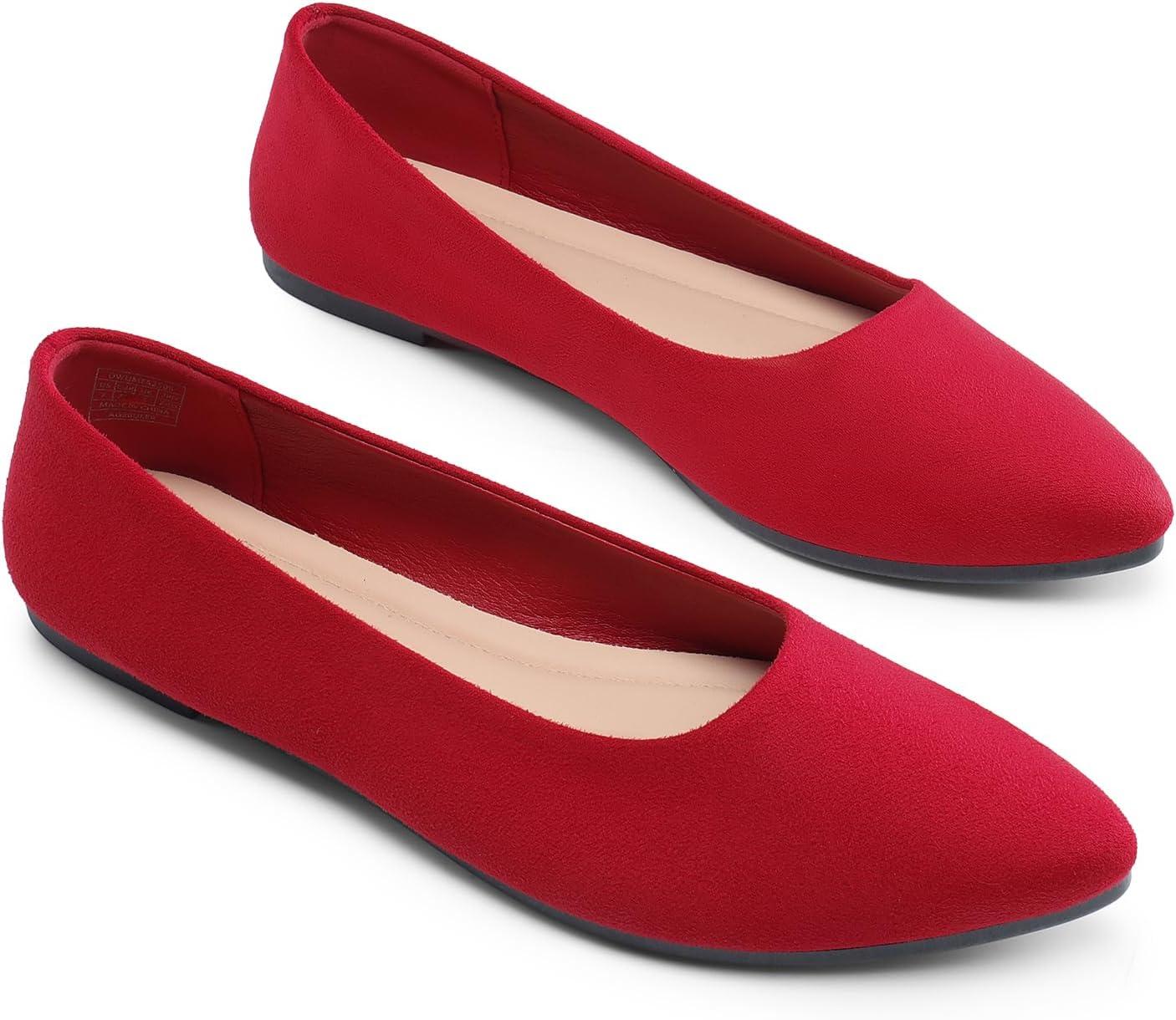 imageDREAM PAIRS Womens Pointed Toe Flats Comfortable Flexible Cushioned Slip On Business Work Office Casual Suede Ballet Flats Dress ShoesRed