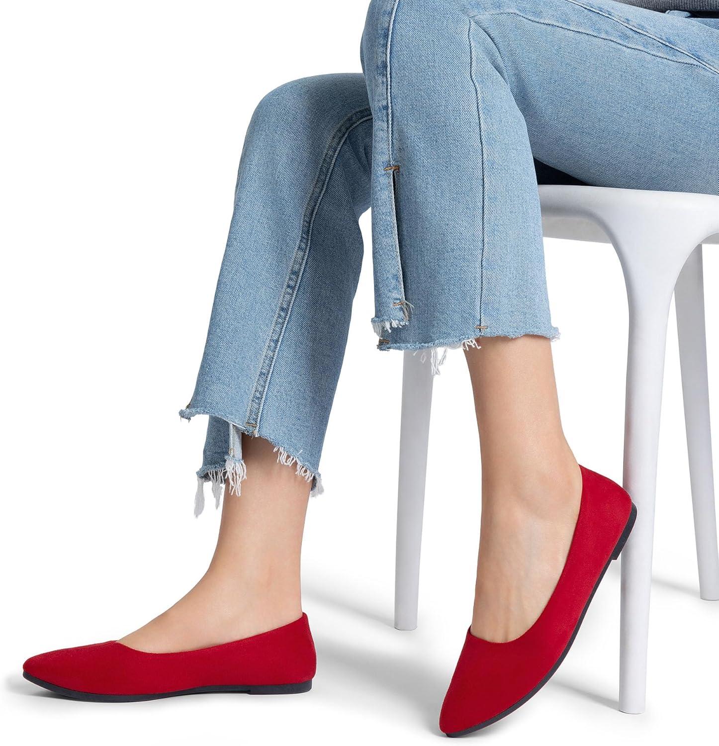 imageDREAM PAIRS Womens Pointed Toe Flats Comfortable Flexible Cushioned Slip On Business Work Office Casual Suede Ballet Flats Dress ShoesRed