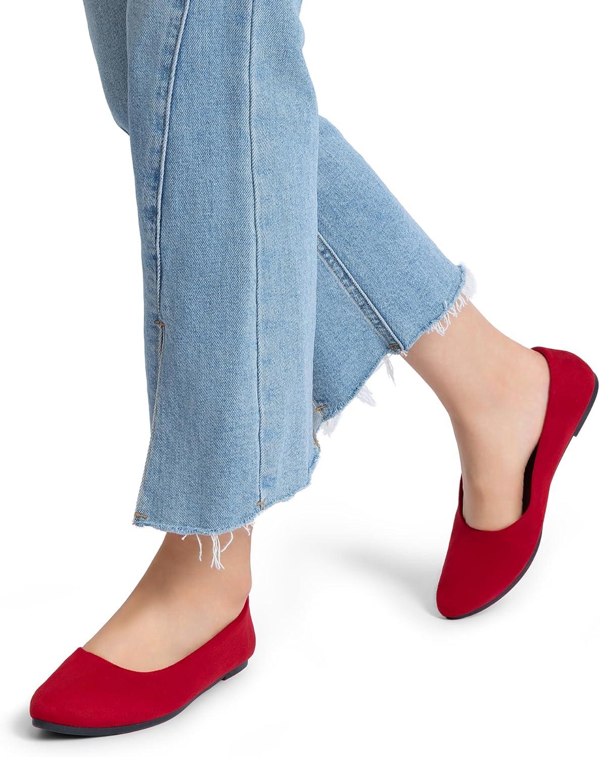 imageDREAM PAIRS Womens Pointed Toe Flats Comfortable Flexible Cushioned Slip On Business Work Office Casual Suede Ballet Flats Dress ShoesRed