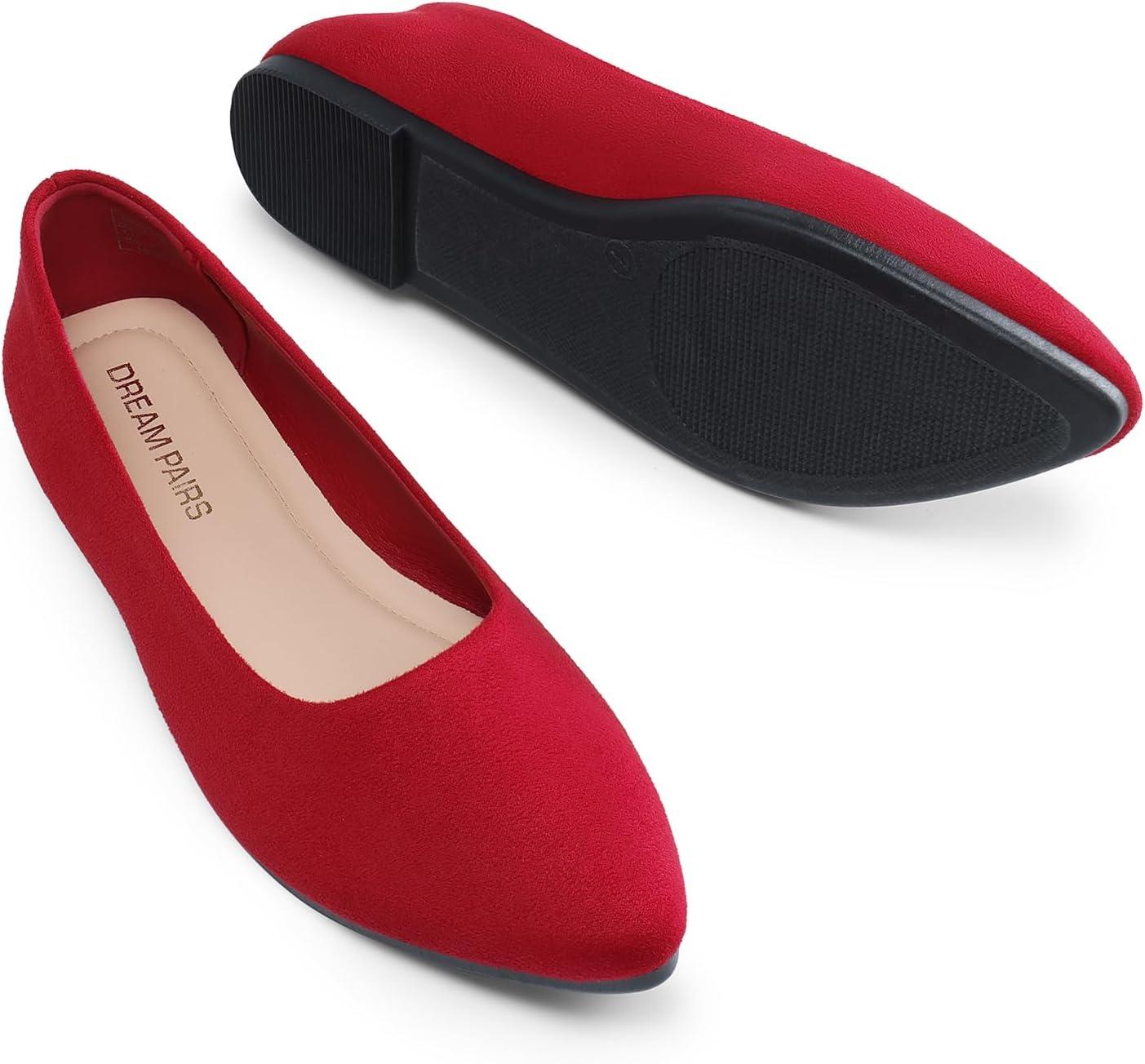 imageDREAM PAIRS Womens Pointed Toe Flats Comfortable Flexible Cushioned Slip On Business Work Office Casual Suede Ballet Flats Dress ShoesRed