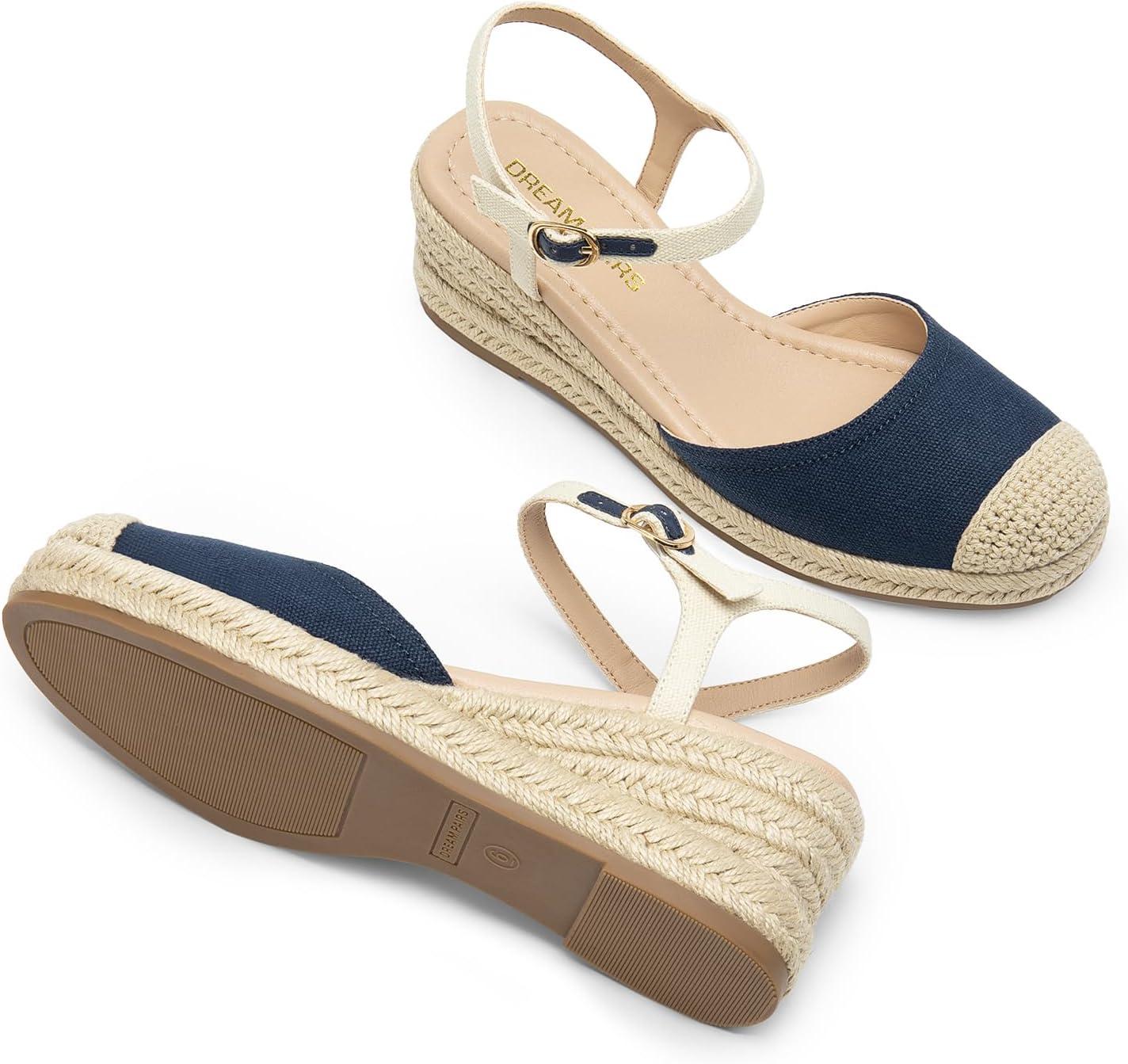 imageDREAM PAIRS Womens Wedge Sandals Closed Toe Espadrilles Platform Wedge Heels with Adjustable Ankle Straps and Comfortable Cushion InsolesNavy