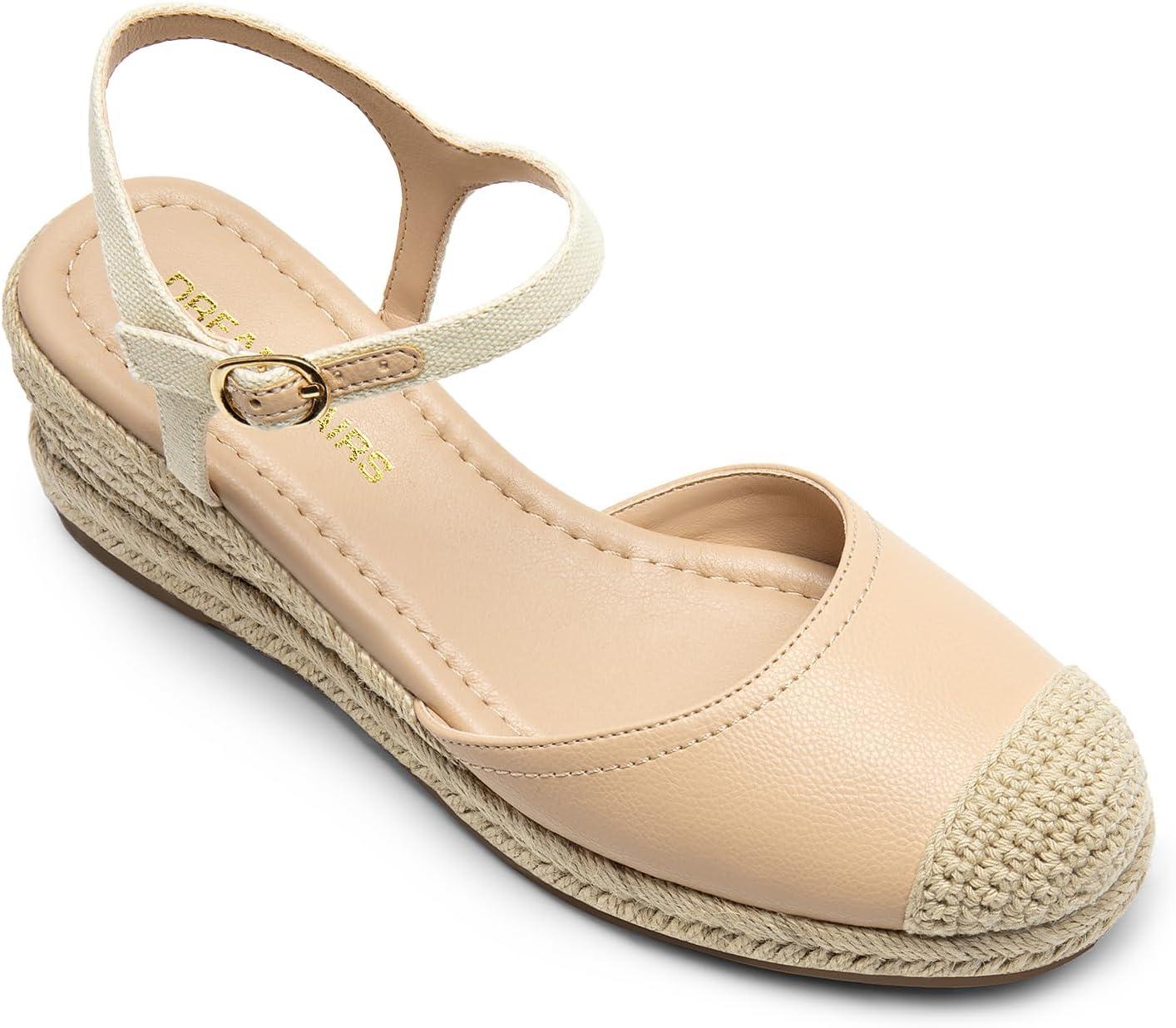 imageDREAM PAIRS Womens Wedge Sandals Closed Toe Espadrilles Platform Wedge Heels with Adjustable Ankle Straps and Comfortable Cushion InsolesNude