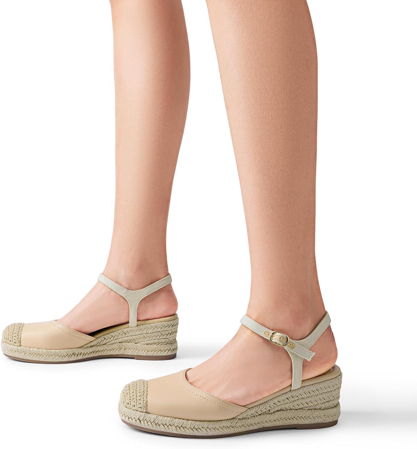 imageDREAM PAIRS Womens Wedge Sandals Closed Toe Espadrilles Platform Wedge Heels with Adjustable Ankle Straps and Comfortable Cushion InsolesNude
