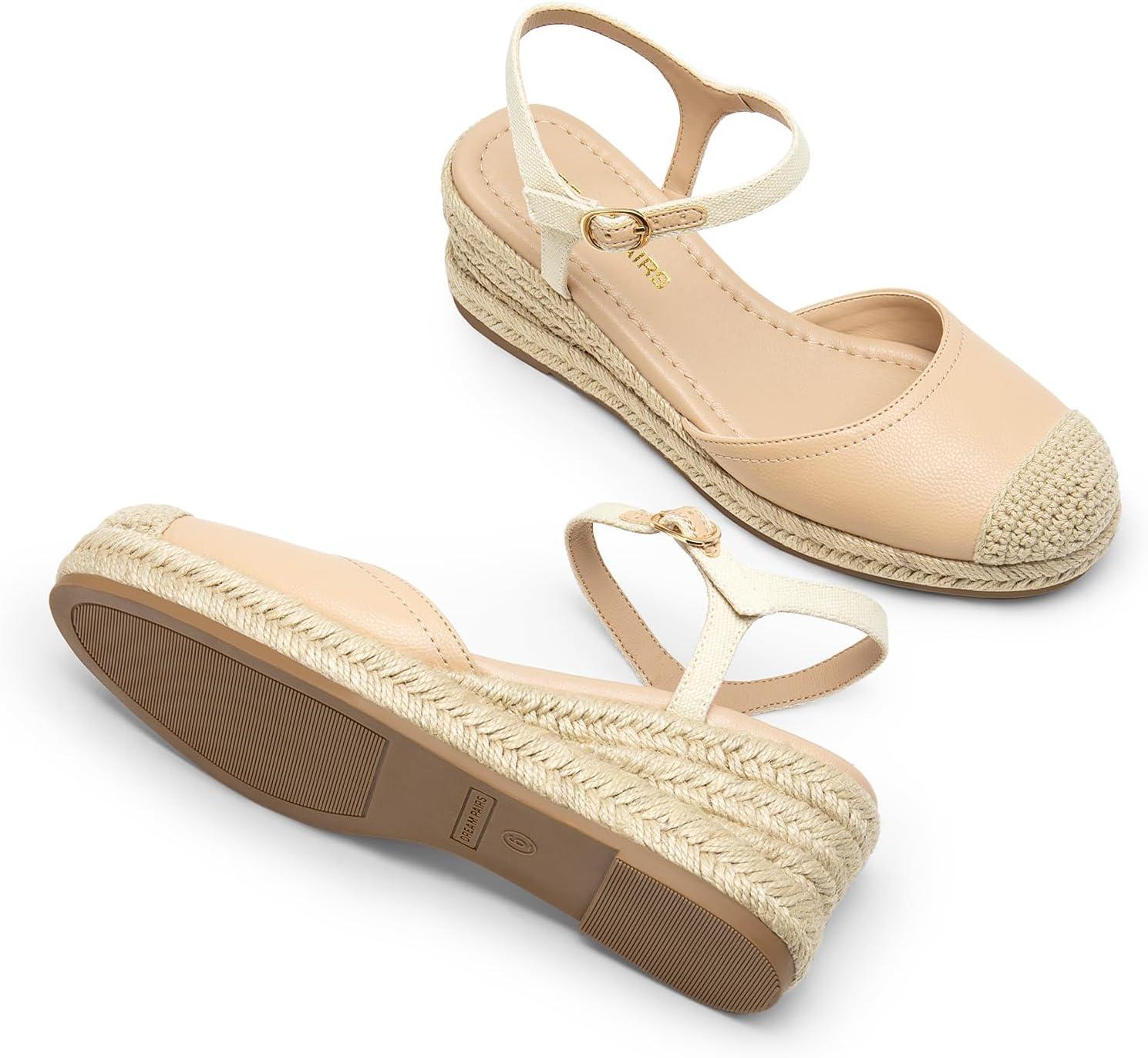 imageDREAM PAIRS Womens Wedge Sandals Closed Toe Espadrilles Platform Wedge Heels with Adjustable Ankle Straps and Comfortable Cushion InsolesNude