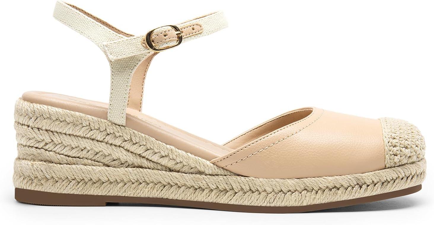 imageDREAM PAIRS Womens Wedge Sandals Closed Toe Espadrilles Platform Wedge Heels with Adjustable Ankle Straps and Comfortable Cushion InsolesNude