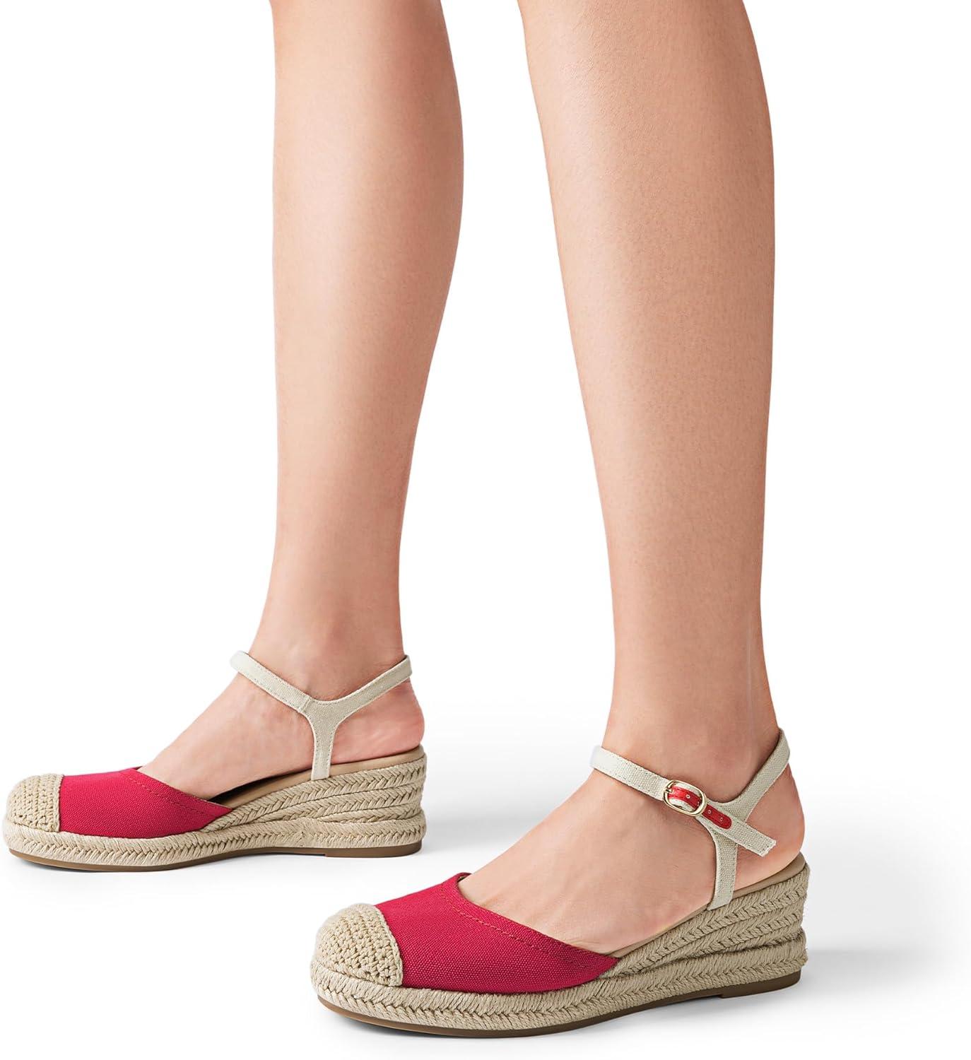 imageDREAM PAIRS Womens Wedge Sandals Closed Toe Espadrilles Platform Wedge Heels with Adjustable Ankle Straps and Comfortable Cushion InsolesRed