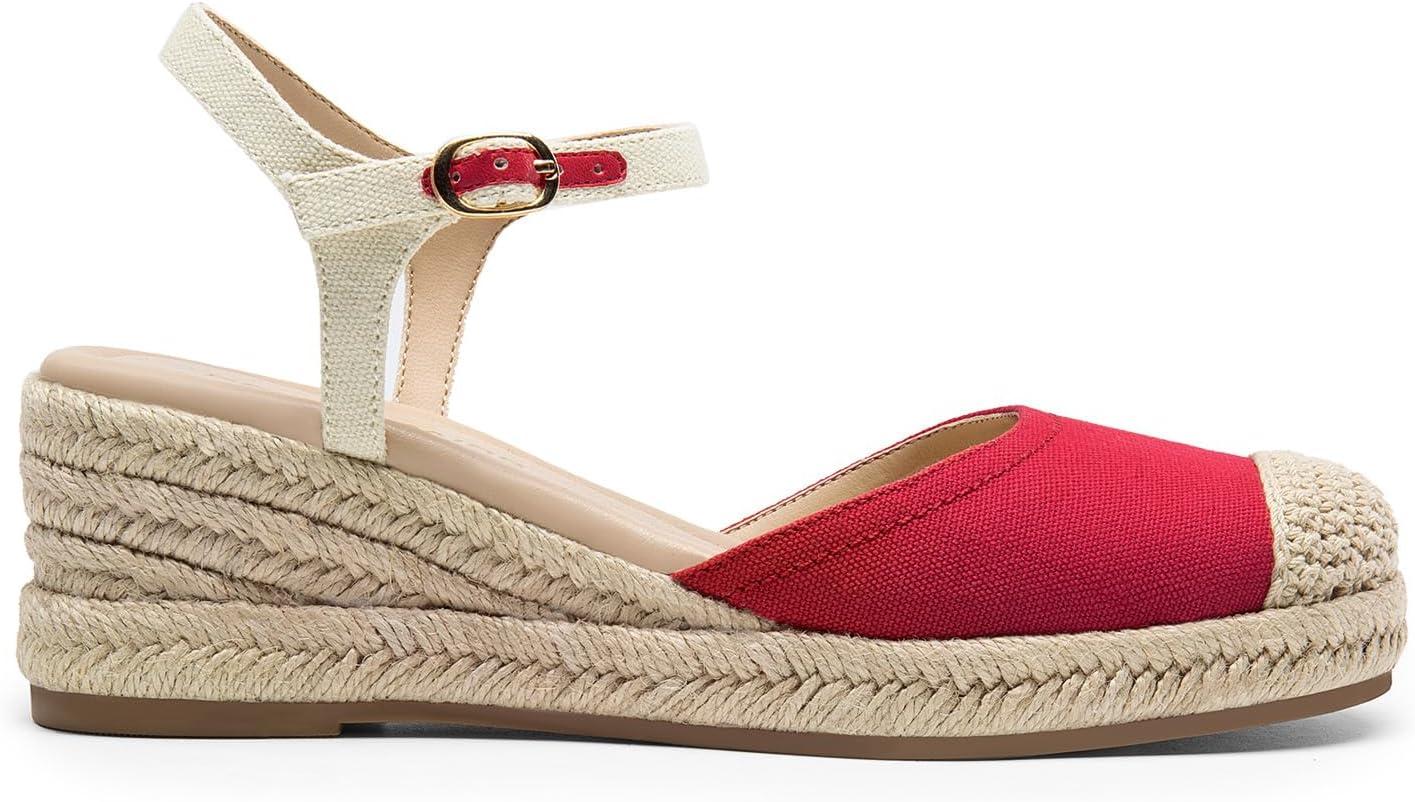 imageDREAM PAIRS Womens Wedge Sandals Closed Toe Espadrilles Platform Wedge Heels with Adjustable Ankle Straps and Comfortable Cushion InsolesRed