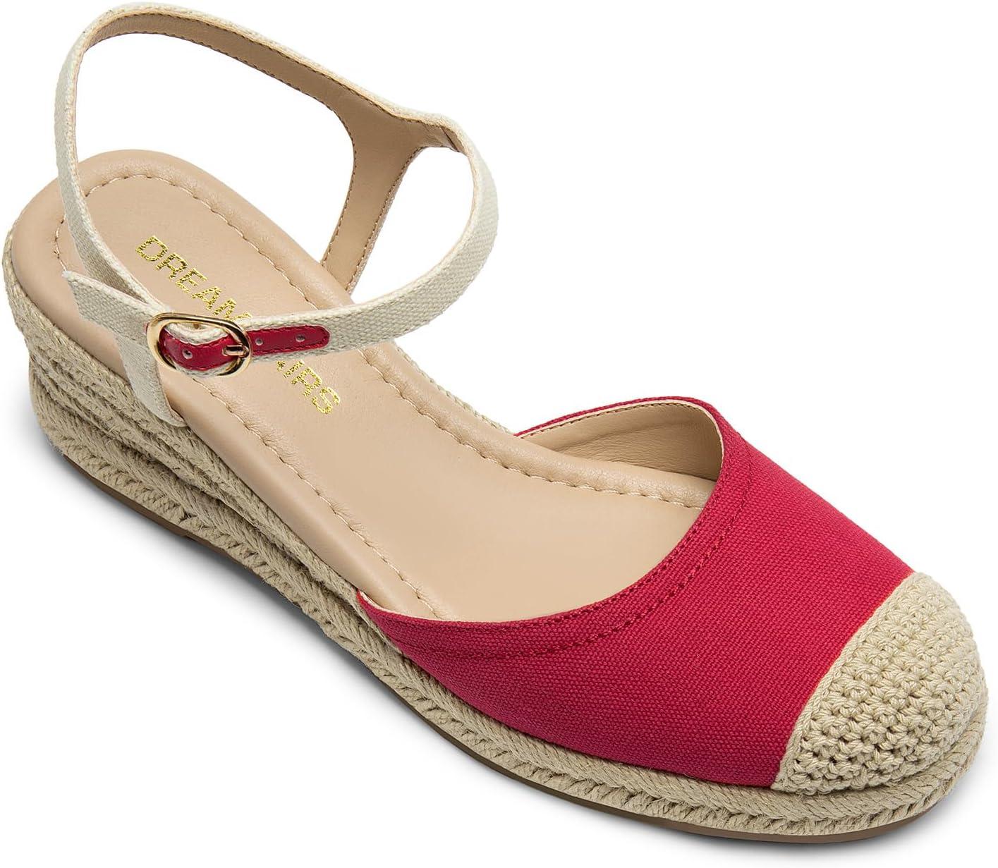 imageDREAM PAIRS Womens Wedge Sandals Closed Toe Espadrilles Platform Wedge Heels with Adjustable Ankle Straps and Comfortable Cushion InsolesRed