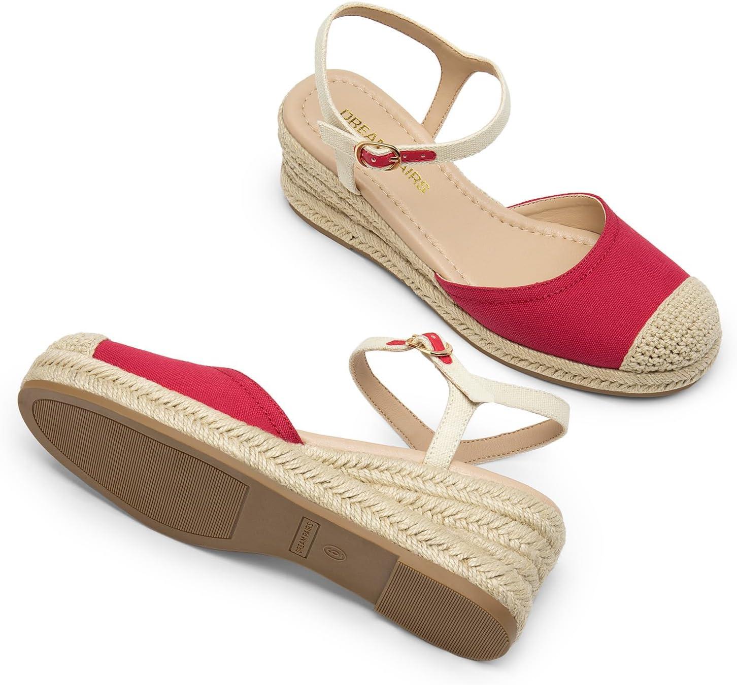 imageDREAM PAIRS Womens Wedge Sandals Closed Toe Espadrilles Platform Wedge Heels with Adjustable Ankle Straps and Comfortable Cushion InsolesRed