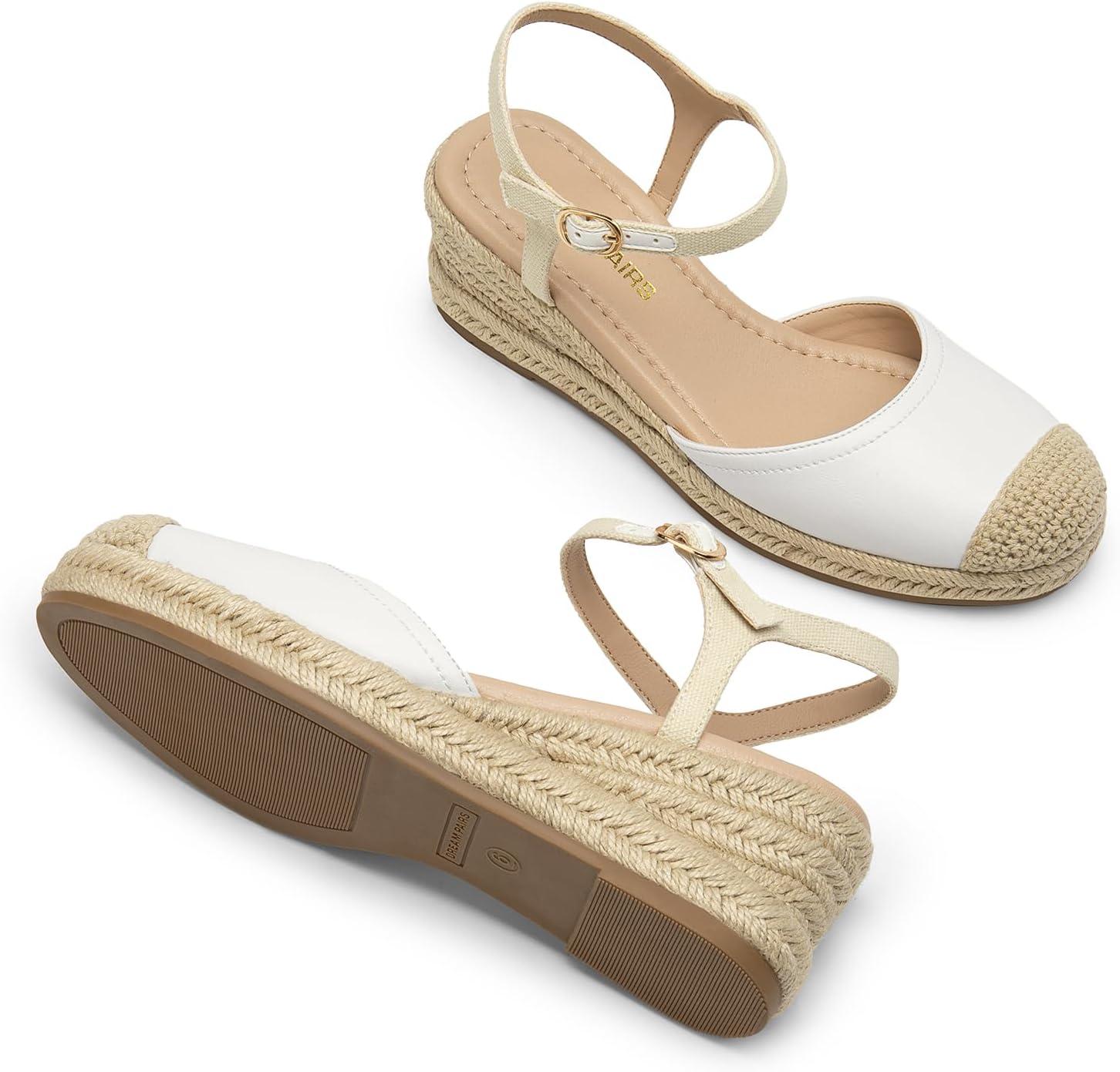 imageDREAM PAIRS Womens Wedge Sandals Closed Toe Espadrilles Platform Wedge Heels with Adjustable Ankle Straps and Comfortable Cushion InsolesWhite