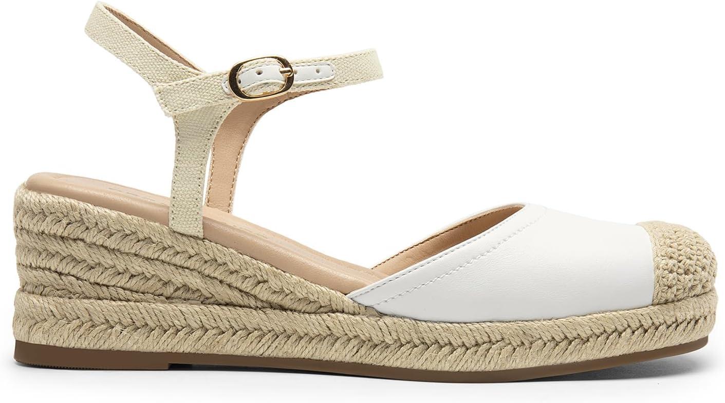 imageDREAM PAIRS Womens Wedge Sandals Closed Toe Espadrilles Platform Wedge Heels with Adjustable Ankle Straps and Comfortable Cushion InsolesWhite