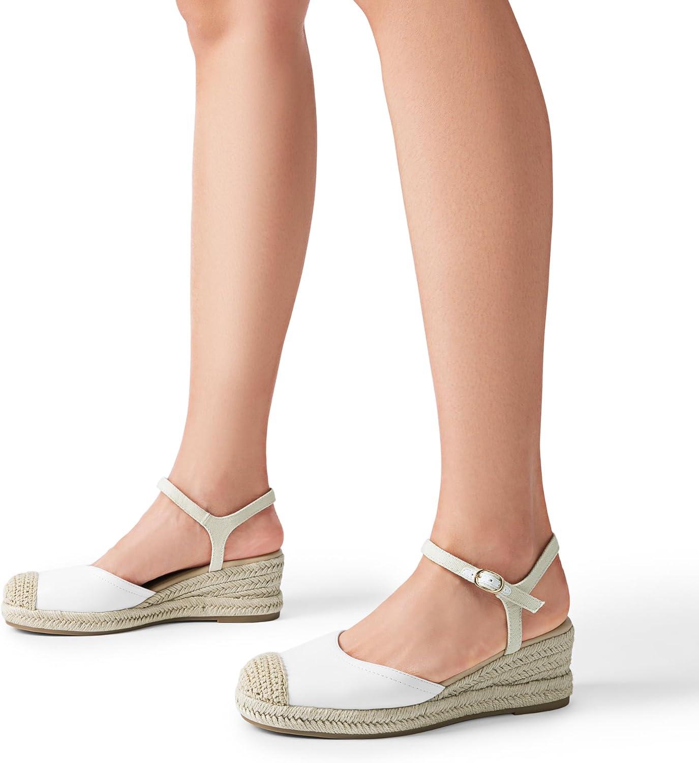imageDREAM PAIRS Womens Wedge Sandals Closed Toe Espadrilles Platform Wedge Heels with Adjustable Ankle Straps and Comfortable Cushion InsolesWhite