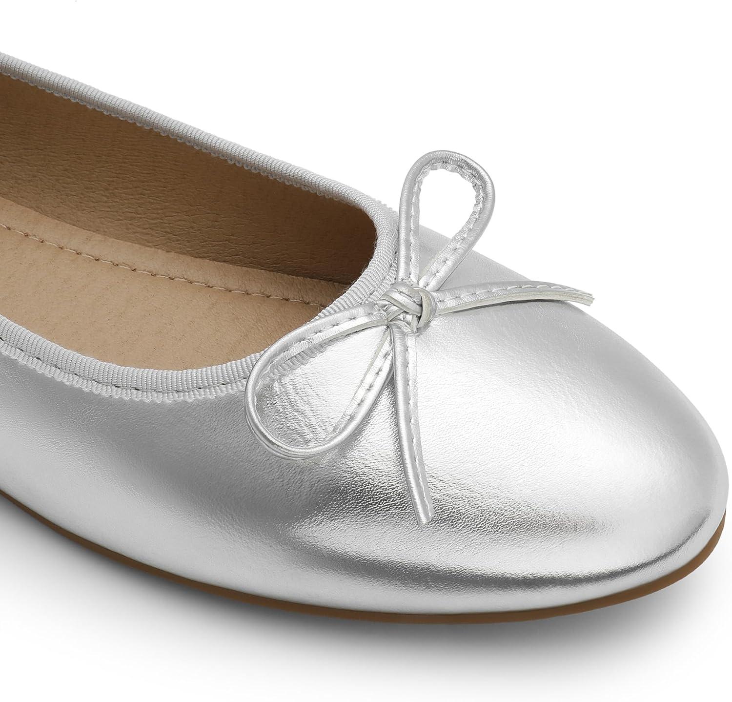 imageDream Pairs Womens Flats Round Toe Ballet Flats Comfortable Slipon Dressy Business Casual Work Office Ballerina Flat Dress ShoesSilver