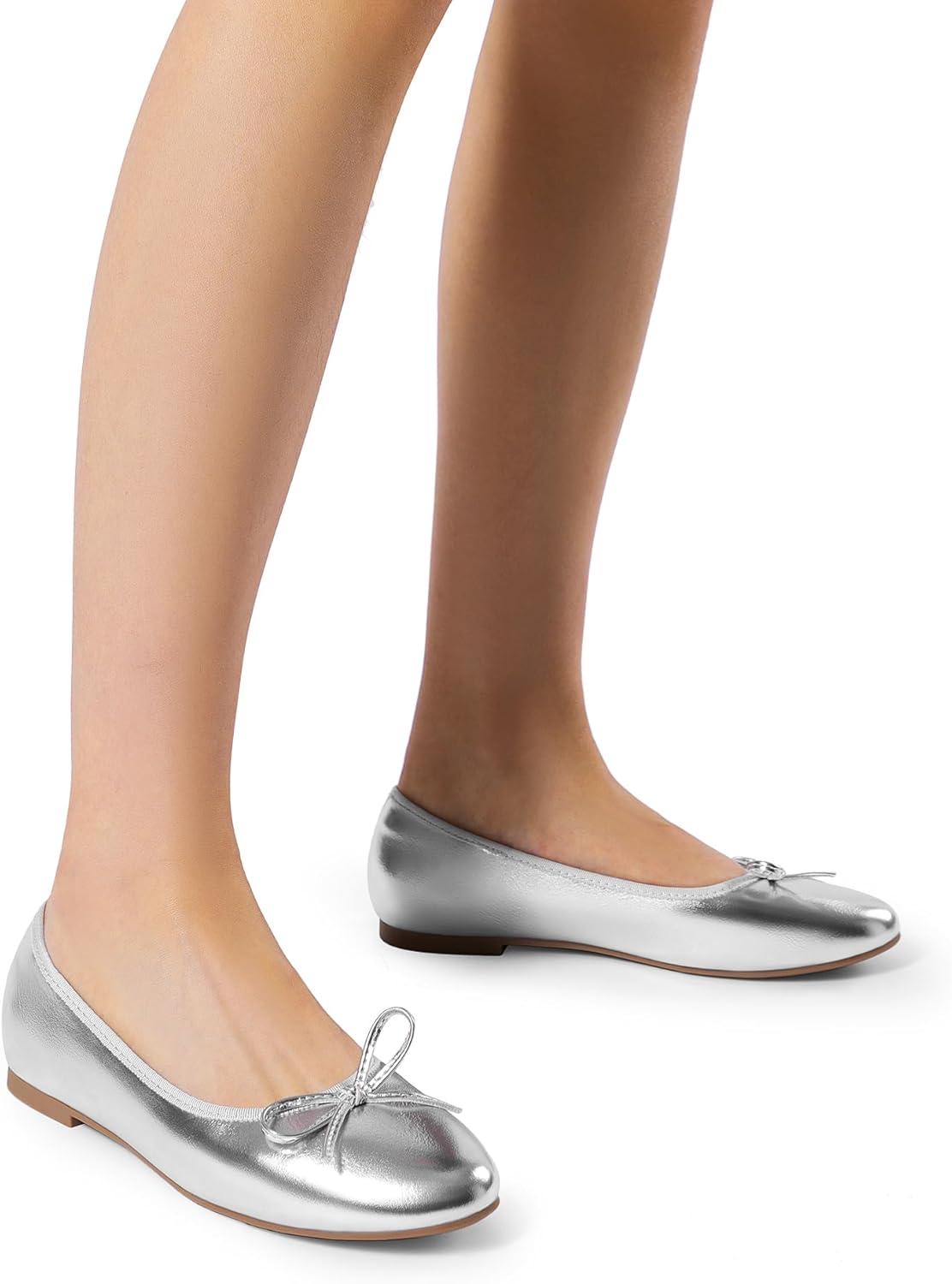 imageDream Pairs Womens Flats Round Toe Ballet Flats Comfortable Slipon Dressy Business Casual Work Office Ballerina Flat Dress ShoesSilver