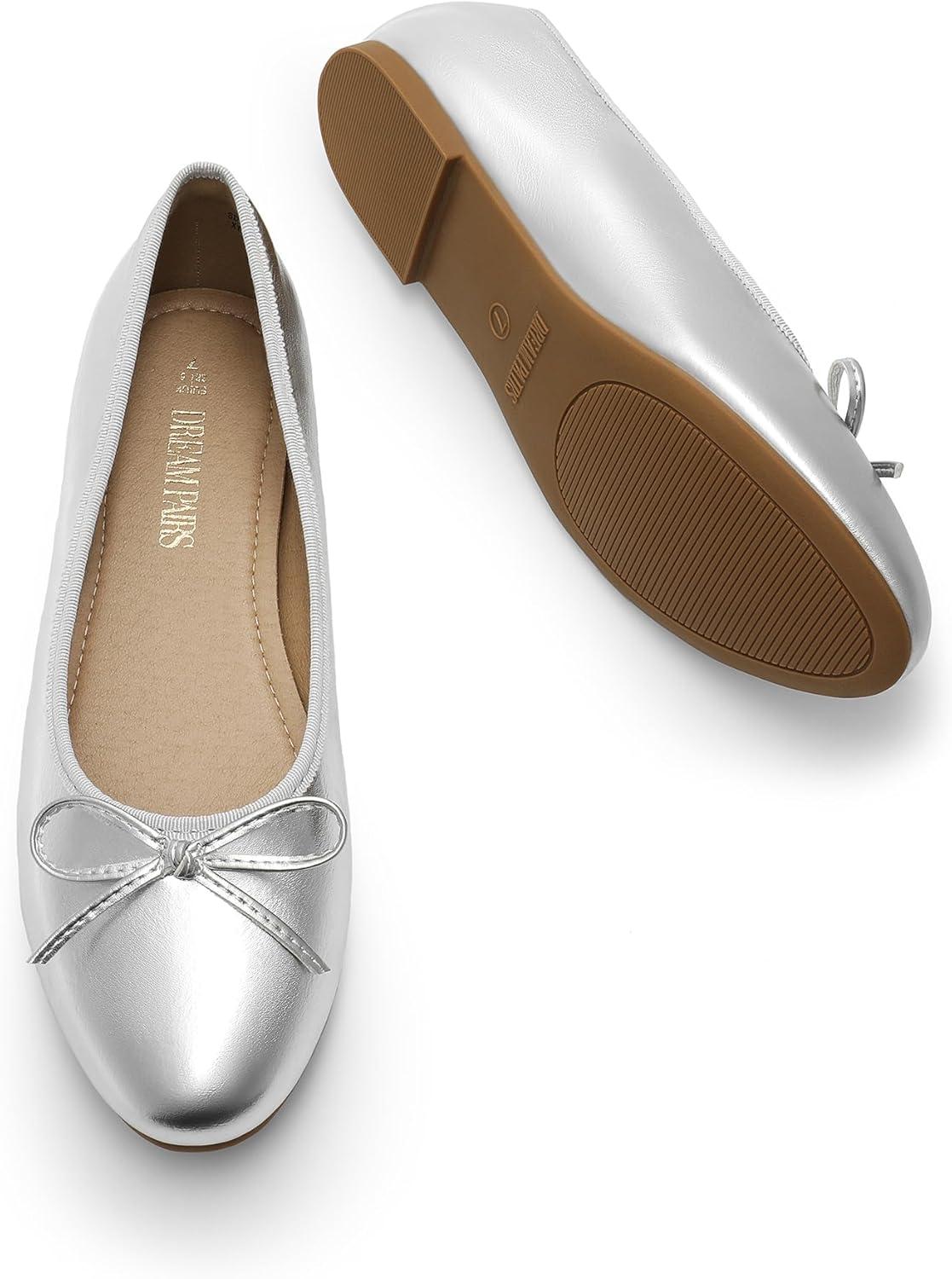 imageDream Pairs Womens Flats Round Toe Ballet Flats Comfortable Slipon Dressy Business Casual Work Office Ballerina Flat Dress ShoesSilver