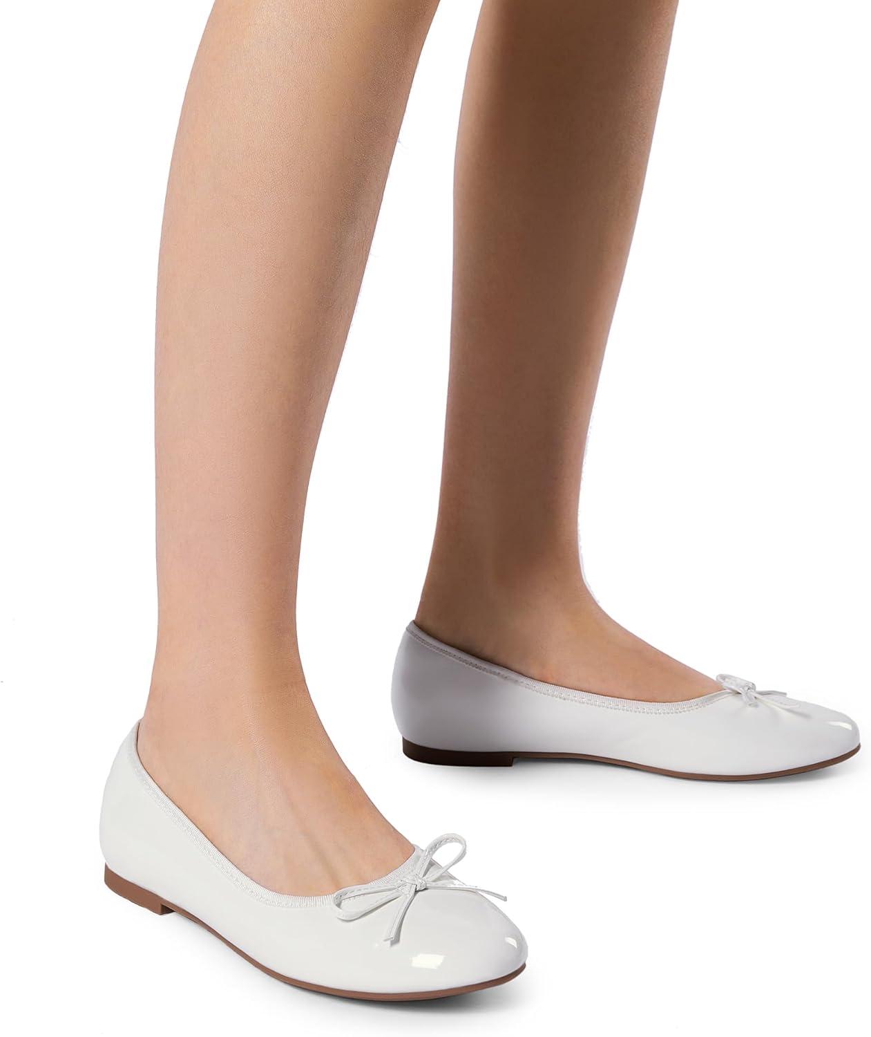 imageDream Pairs Womens Flats Round Toe Ballet Flats Comfortable Slipon Dressy Business Casual Work Office Ballerina Flat Dress ShoesWhite