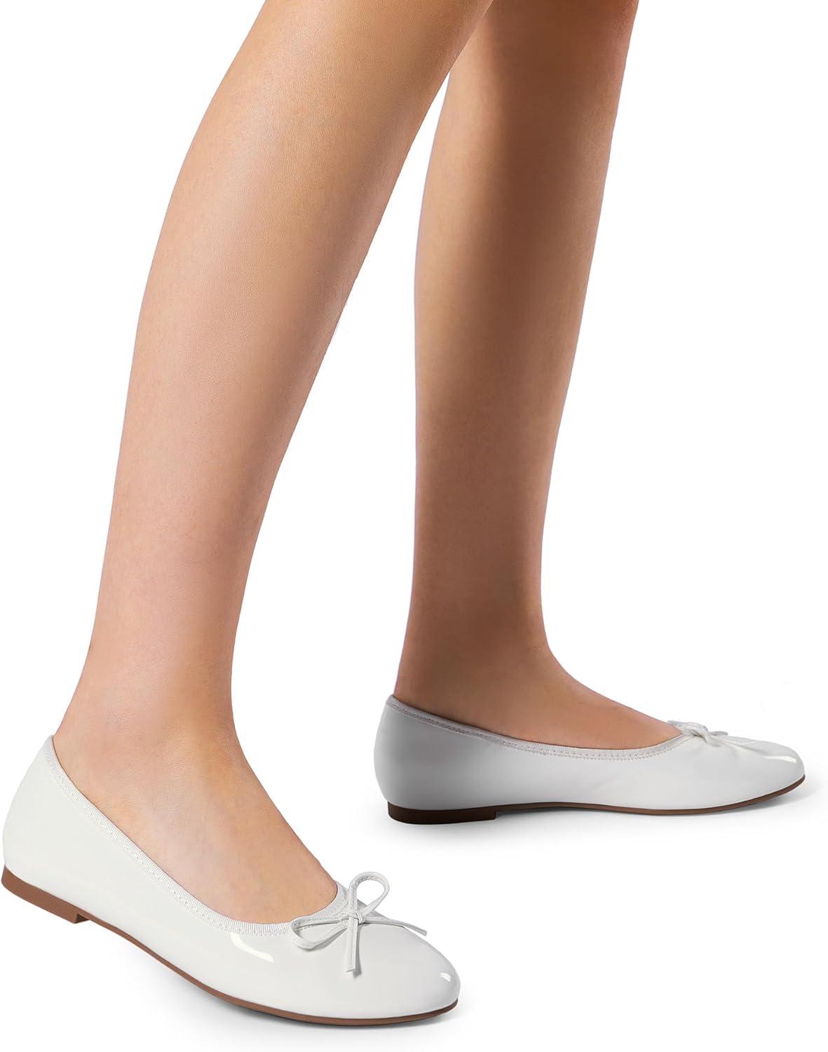 imageDream Pairs Womens Flats Round Toe Ballet Flats Comfortable Slipon Dressy Business Casual Work Office Ballerina Flat Dress ShoesWhite