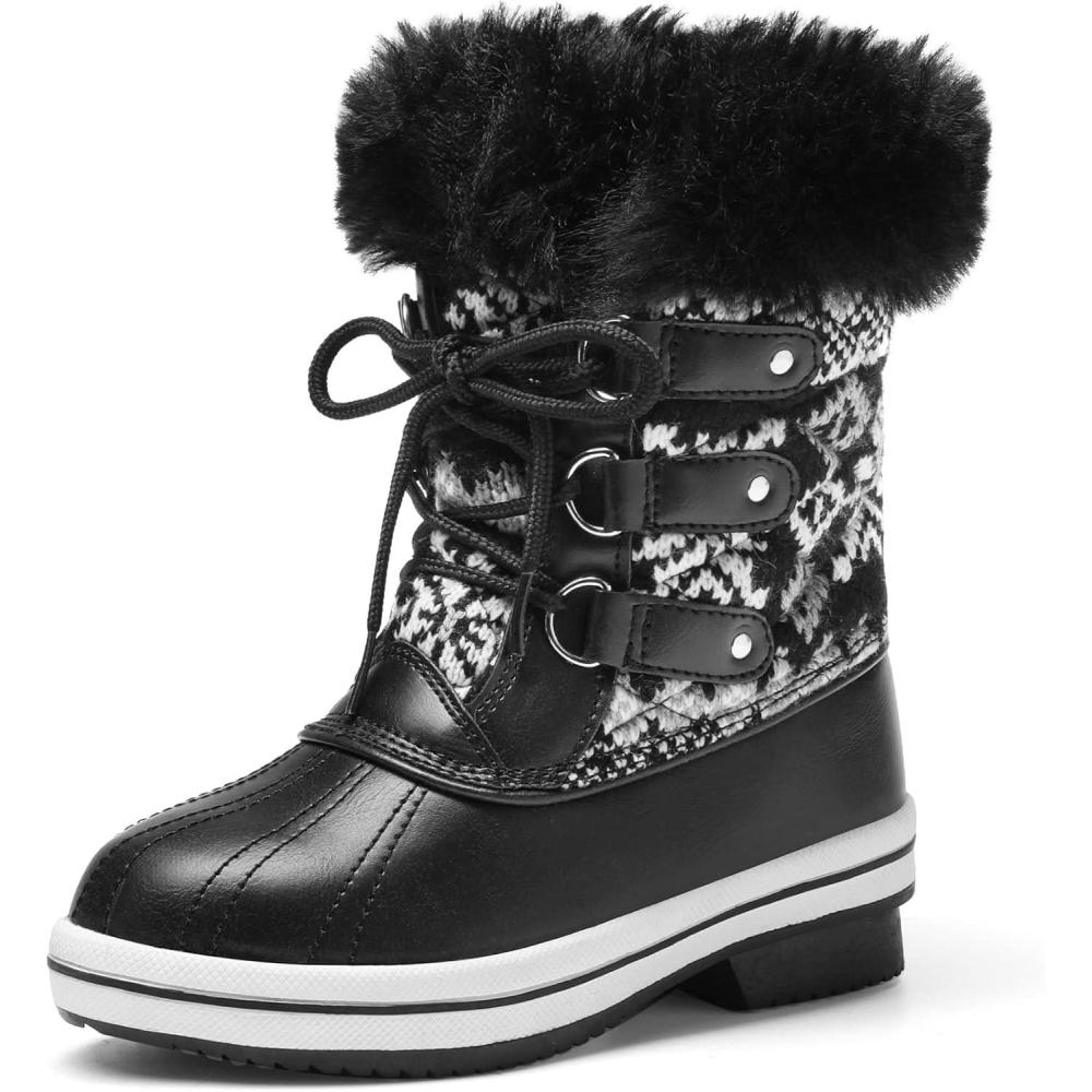 imageDREAM PAIRS Cozy Kids Snow Boots Warm amp WaterResistant Winter Boots with Faux Fur for AllDay Play NonSlip Mid Calf BootsBlackWhite