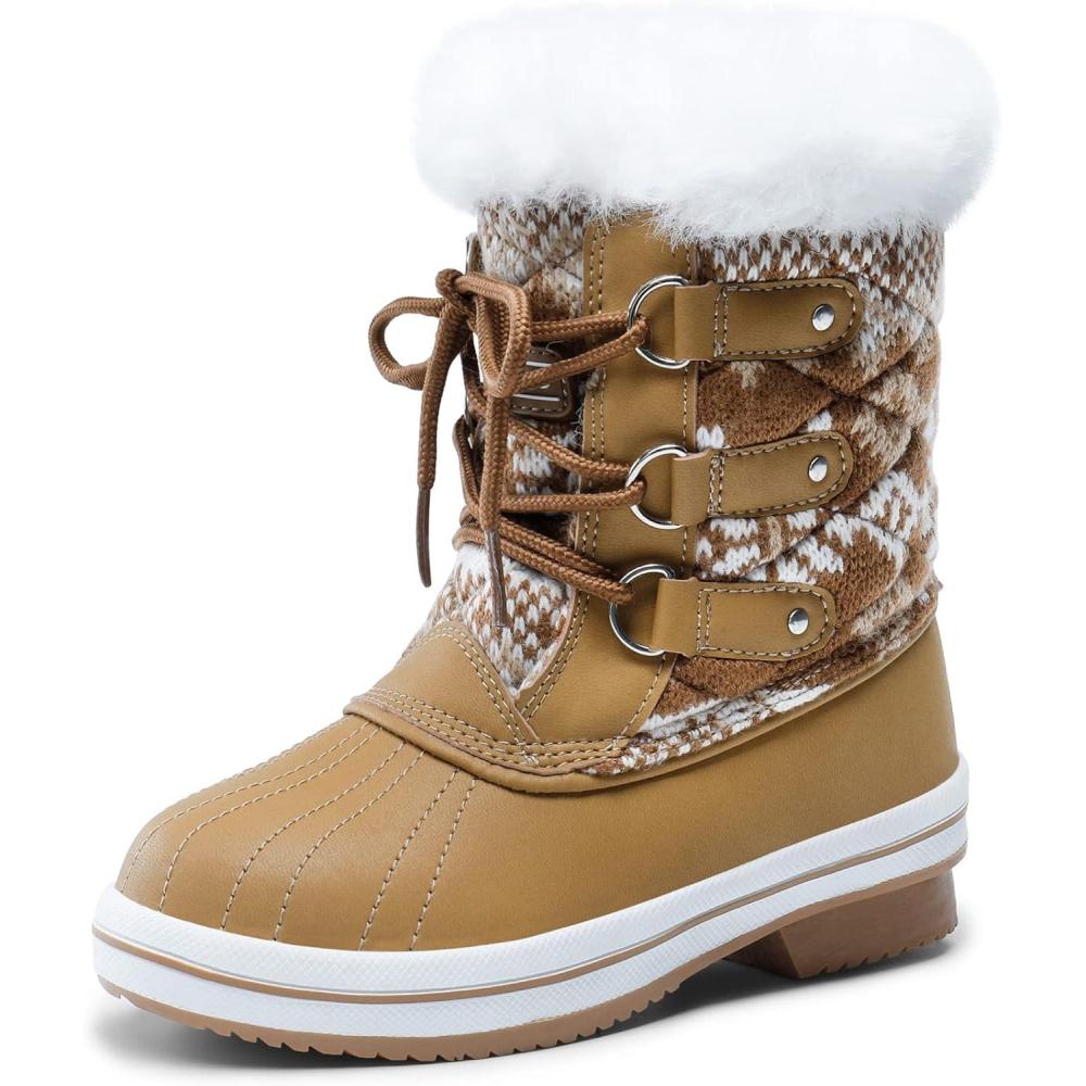 imageDREAM PAIRS Cozy Kids Snow Boots Warm amp WaterResistant Winter Boots with Faux Fur for AllDay Play NonSlip Mid Calf BootsTanWhite