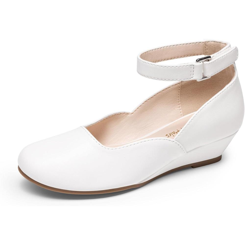 imageDREAM PAIRS Girls Dress Shoes Low Wedge Heels Ankle Strap Wedding Flower Party Pump for Toddler Little Big KidWhite